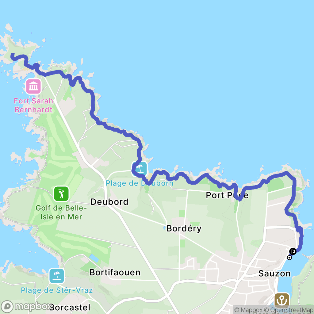 Sauzon : carte du parcours de randonnée - France