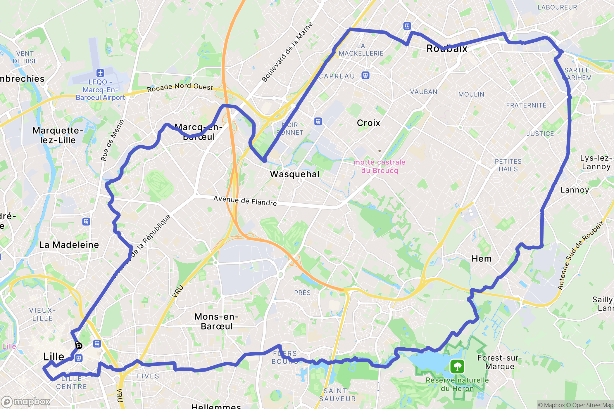 Lille : carte du parcours de randonnée - France