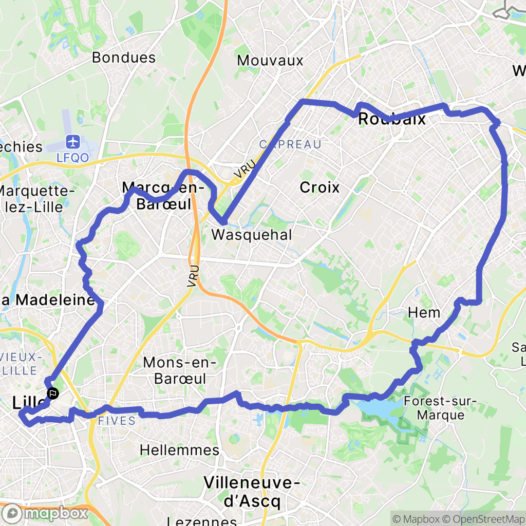 Lille : carte du parcours de randonnée - France