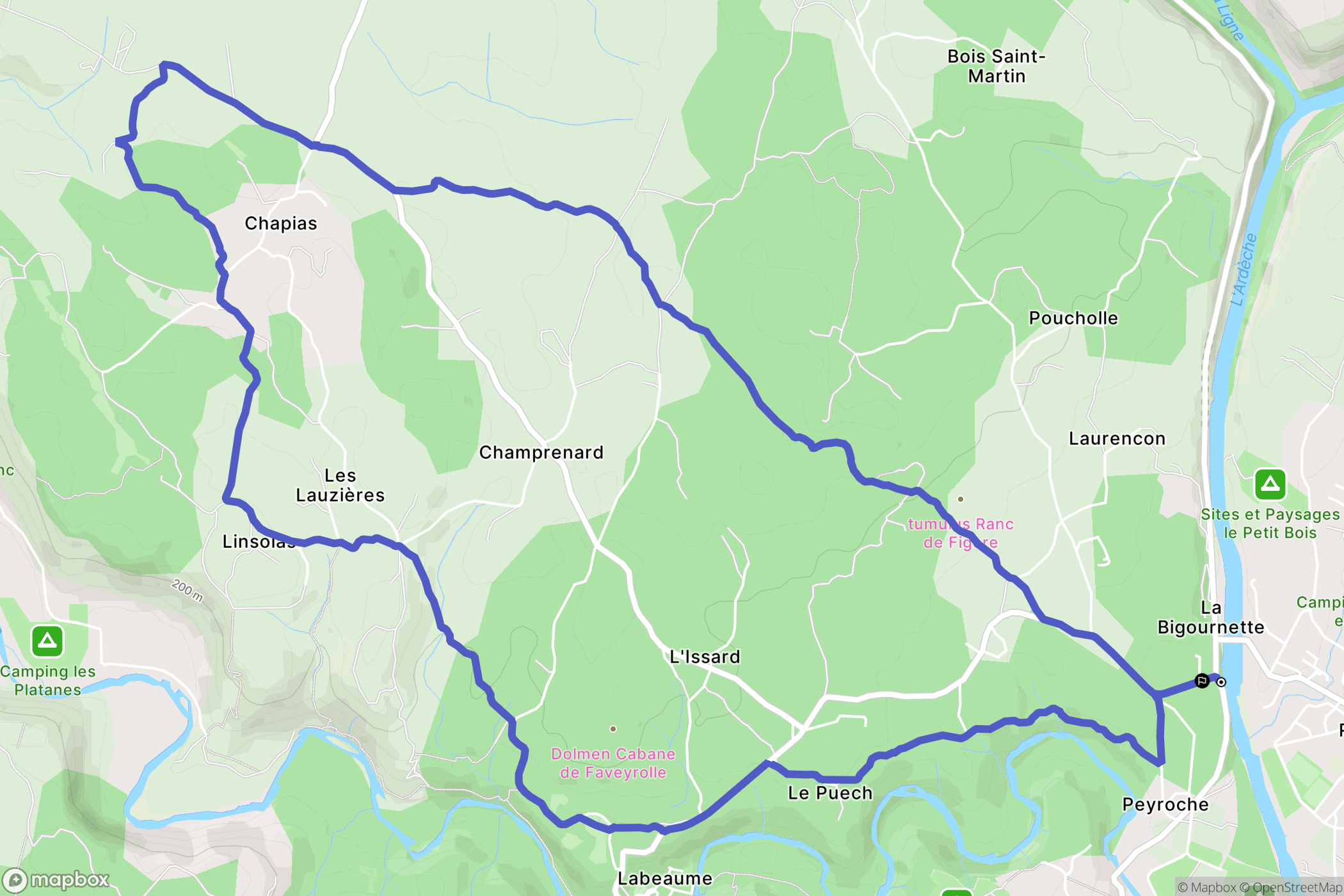 Labeaume : carte du parcours de randonnée - France