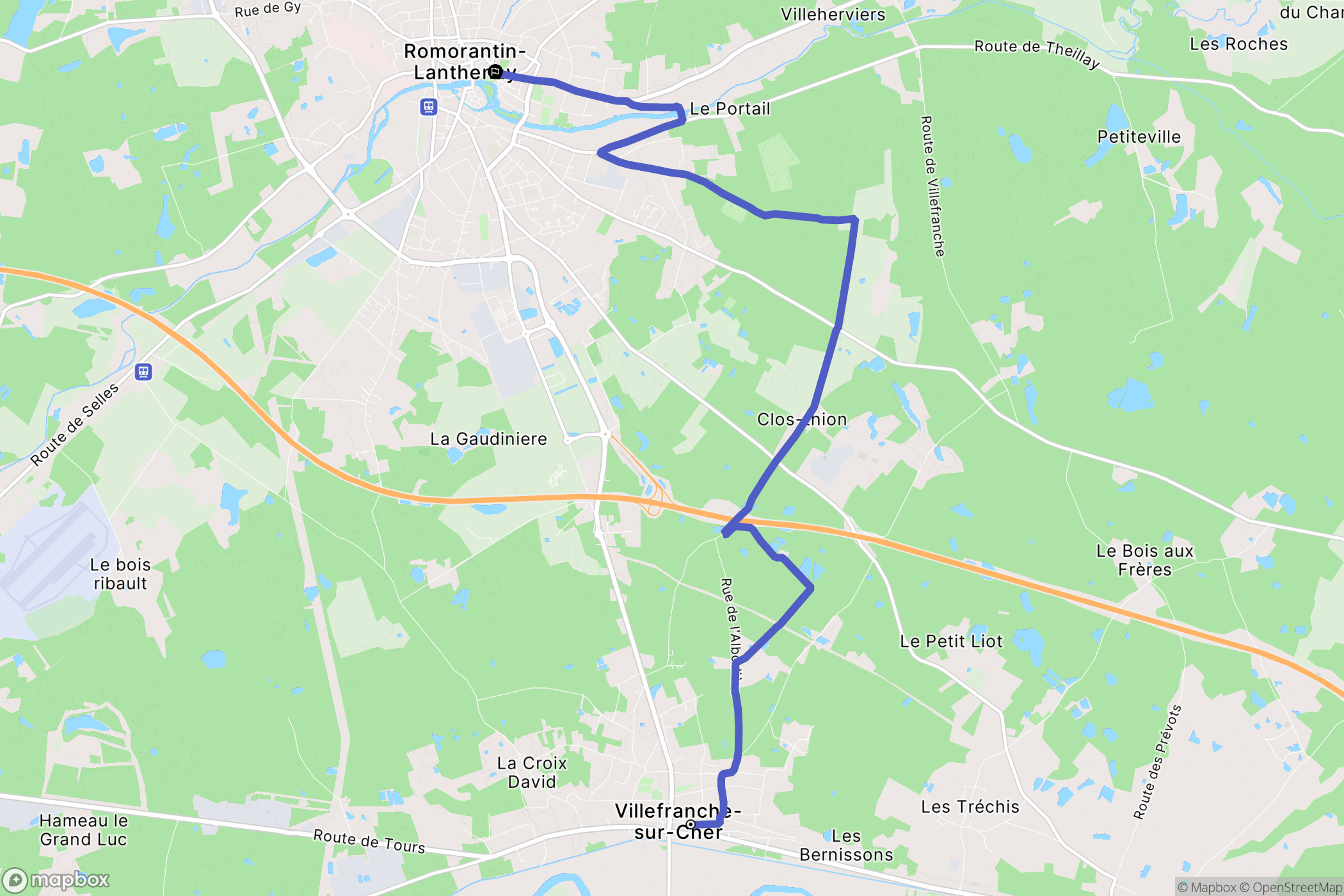 Villefranche-sur-Cher : carte du parcours de randonnée - France