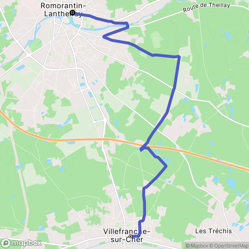 Villefranche-sur-Cher : carte du parcours de randonnée - France