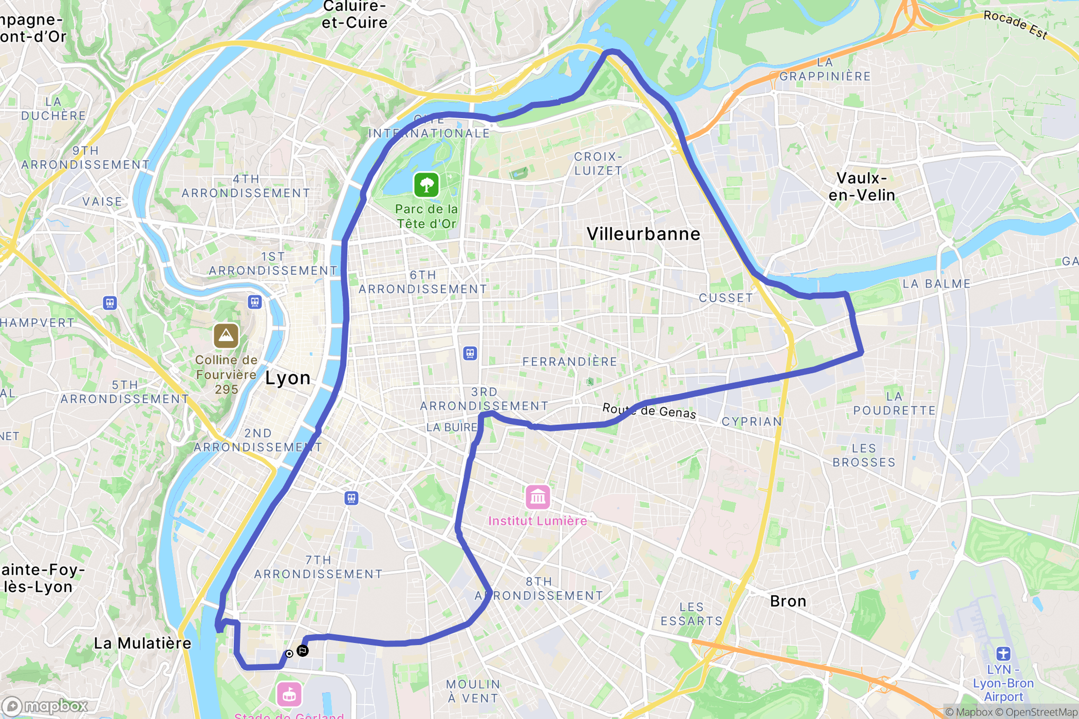 Lyon : carte du parcours de randonnée - France
