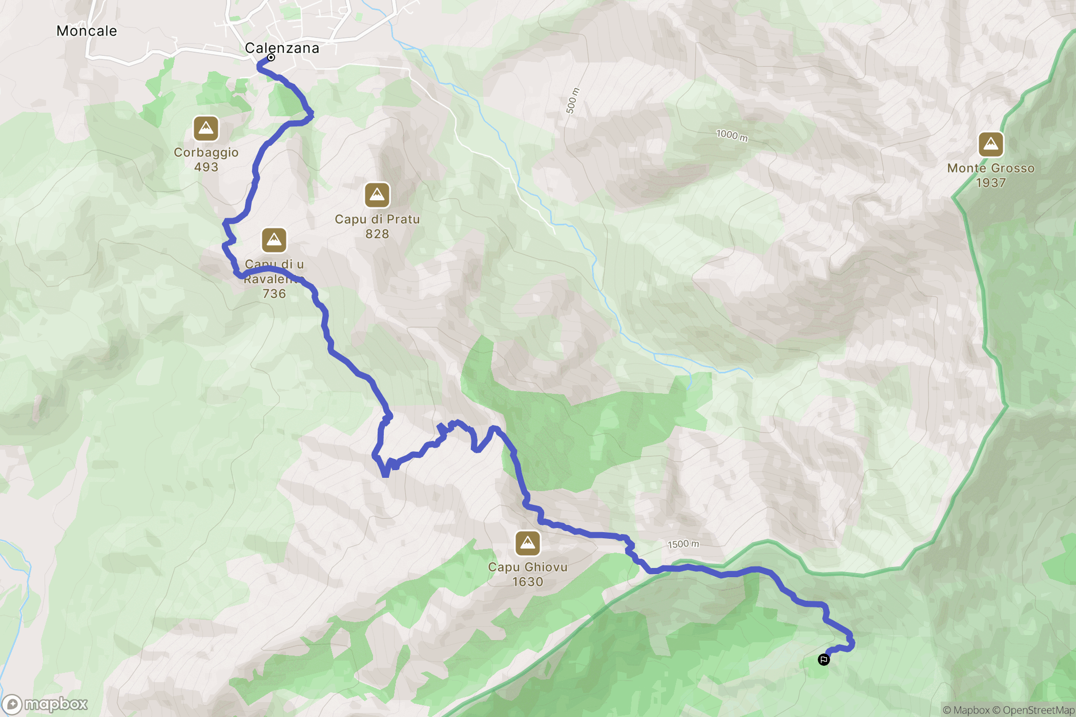 Calenzana : carte du parcours de randonnée - France
