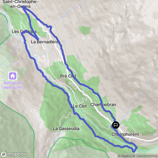 Saint-Christophe-en-Oisans : carte du parcours de randonnée - France