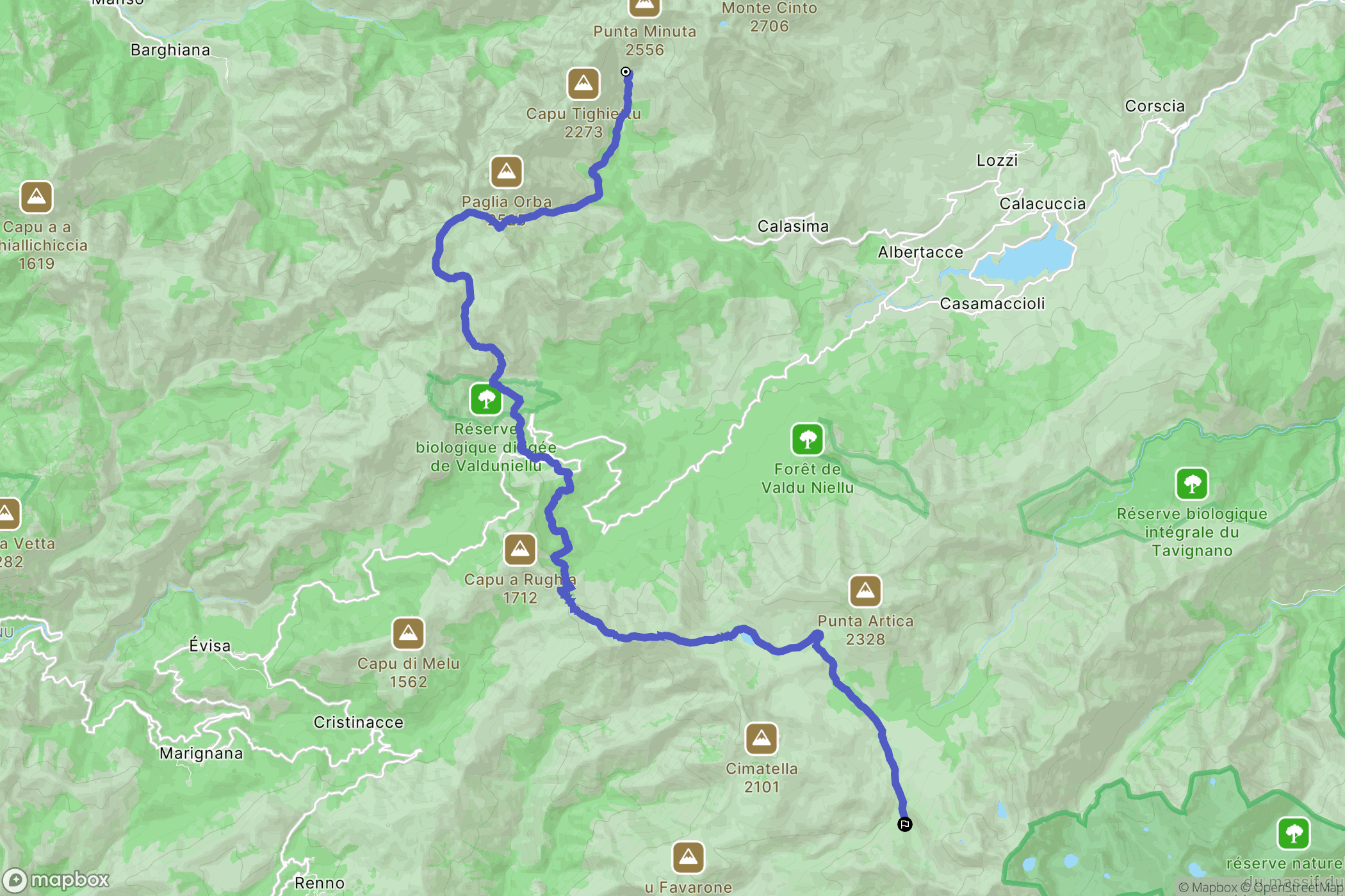 Albertacce : carte du parcours de randonnée - France