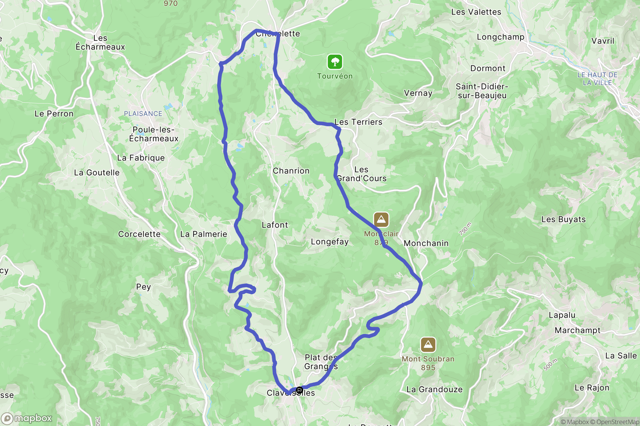 Claveisolles : carte du parcours de randonnée - France