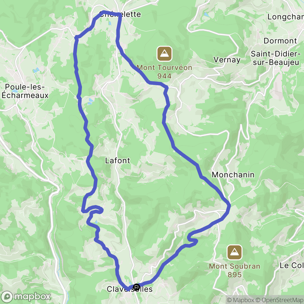 Claveisolles : carte du parcours de randonnée - France