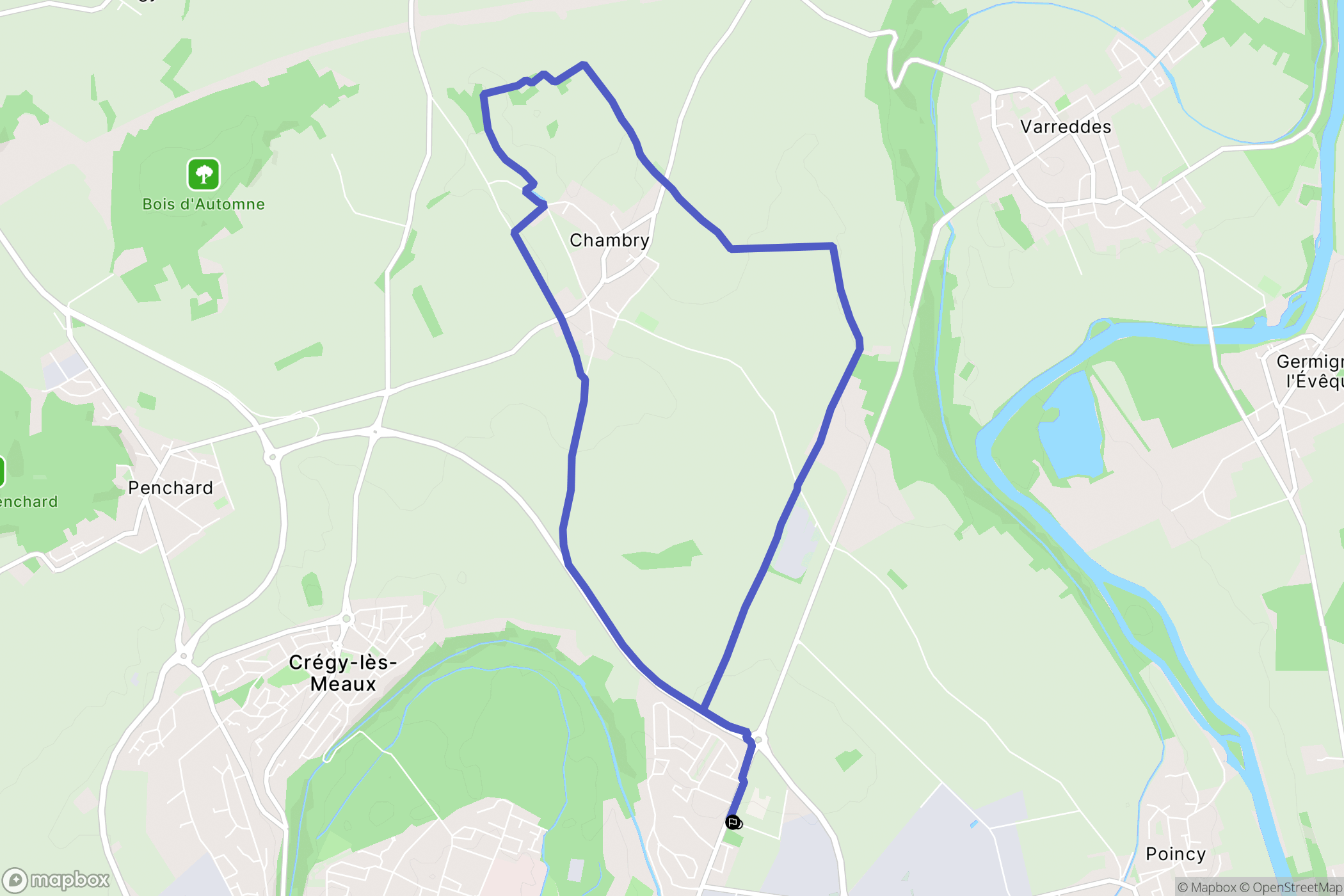 Meaux : carte du parcours de randonnée - France
