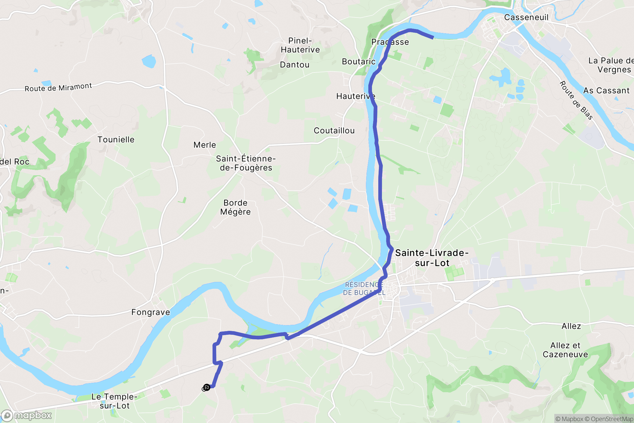 Le Temple-sur-Lot : carte du parcours de randonnée - France