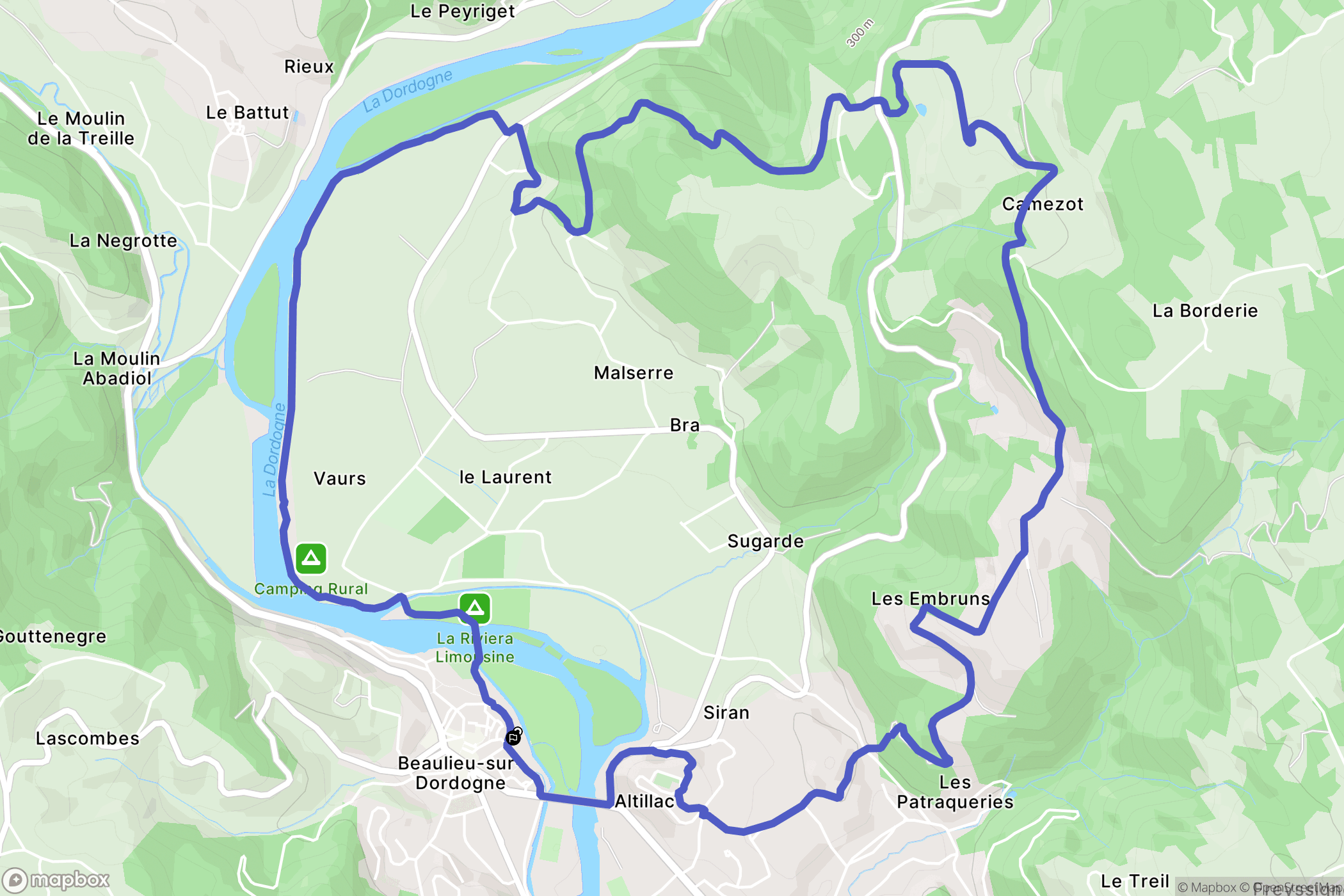 Beaulieu-sur-Dordogne : carte du parcours de randonnée - France