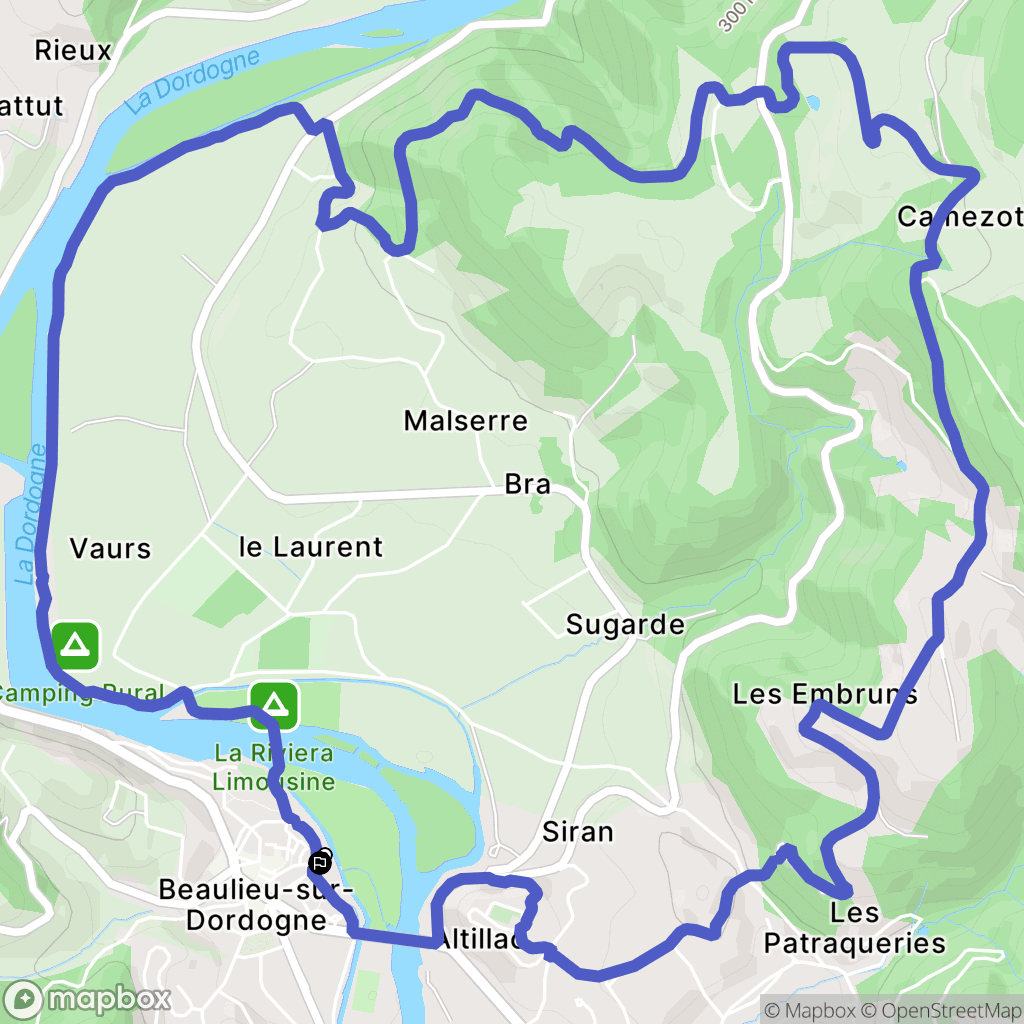 Beaulieu-sur-Dordogne : carte du parcours de randonnée - France