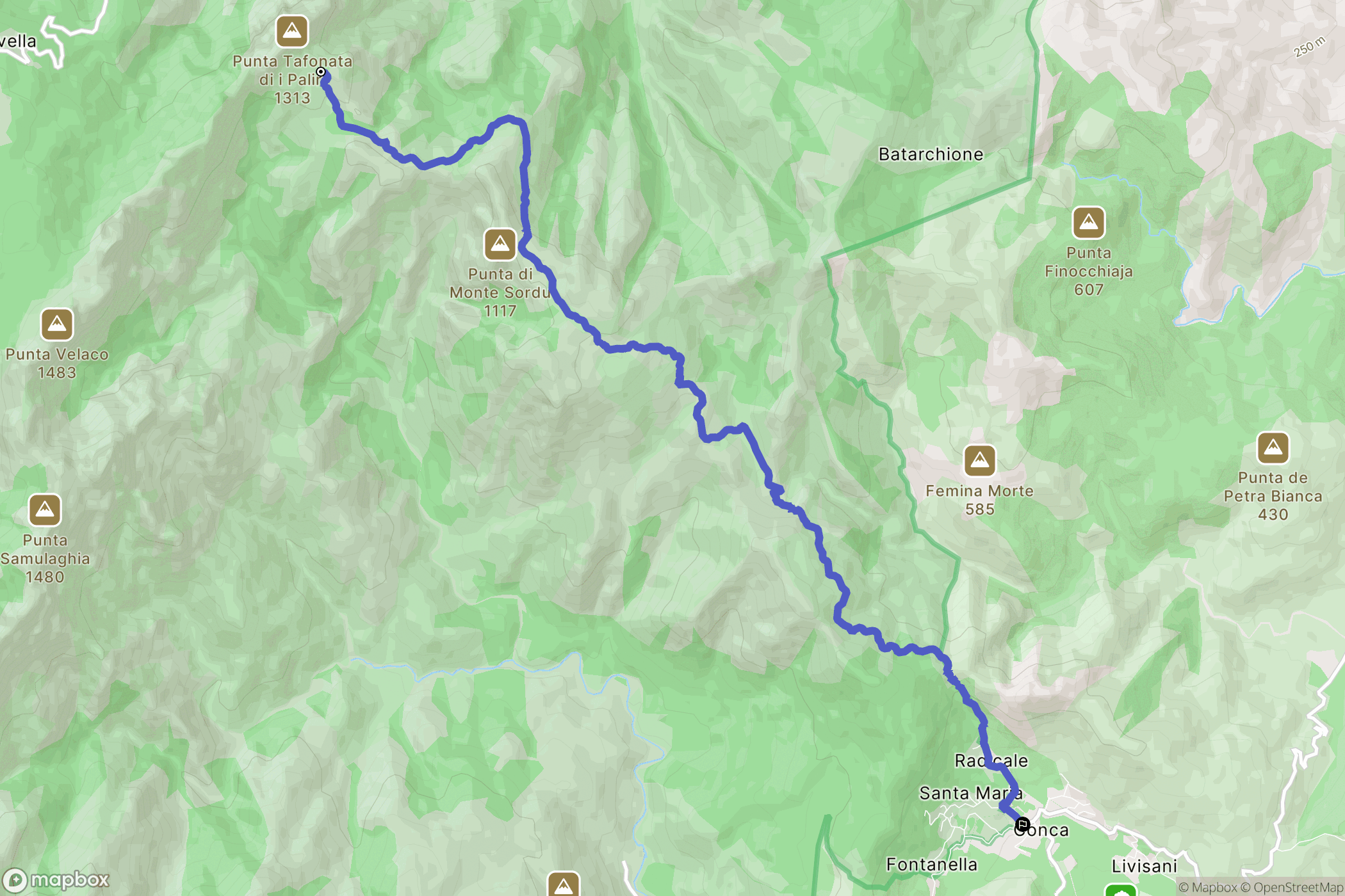Conca : carte du parcours de randonnée - France