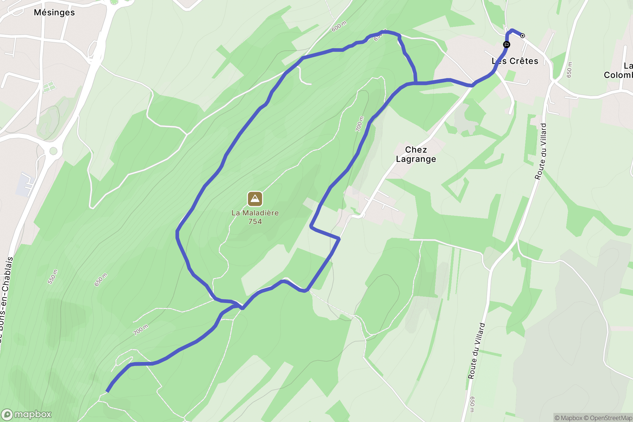 Allinges : carte du parcours de randonnée - France
