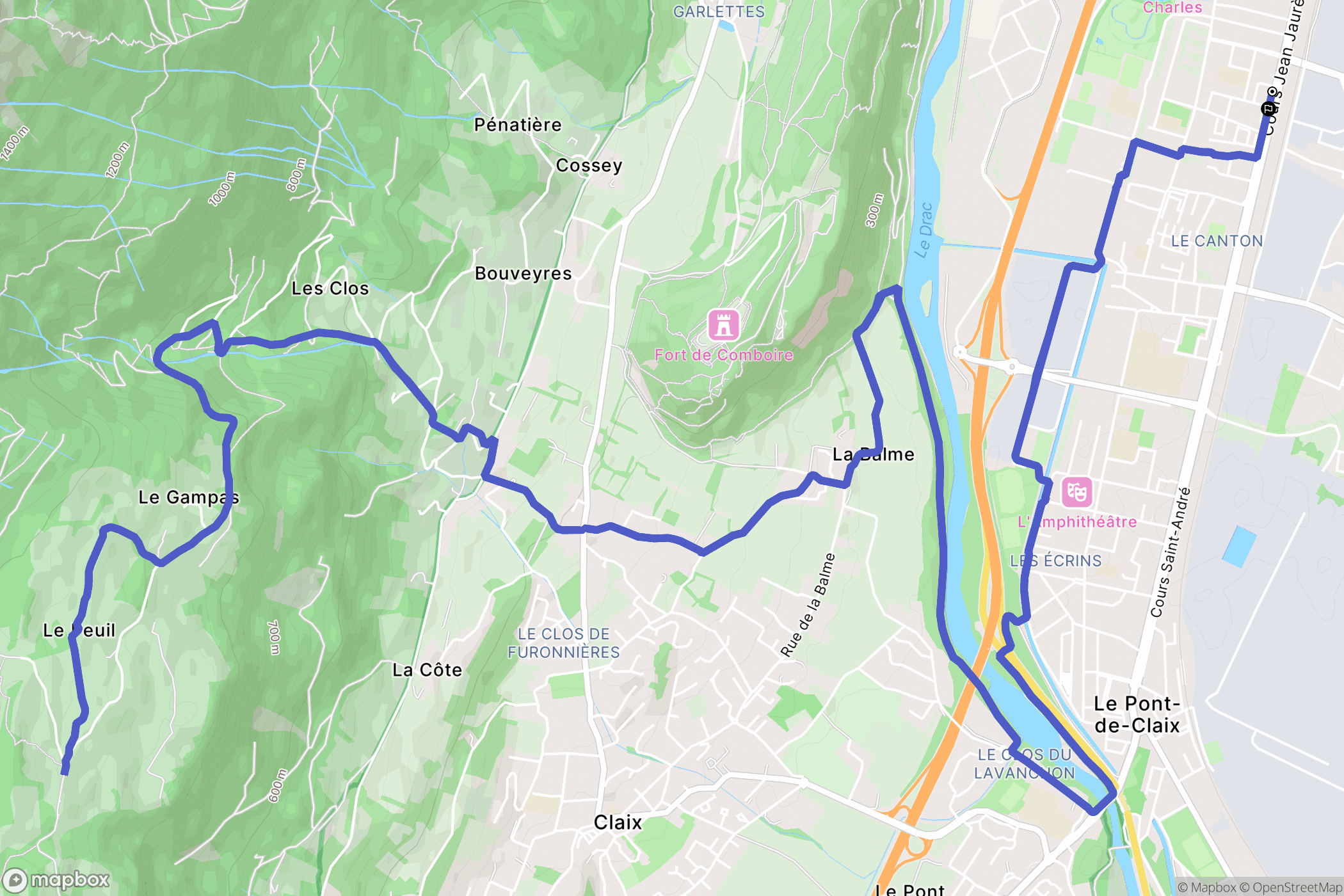 Échirolles : carte du parcours de randonnée - France