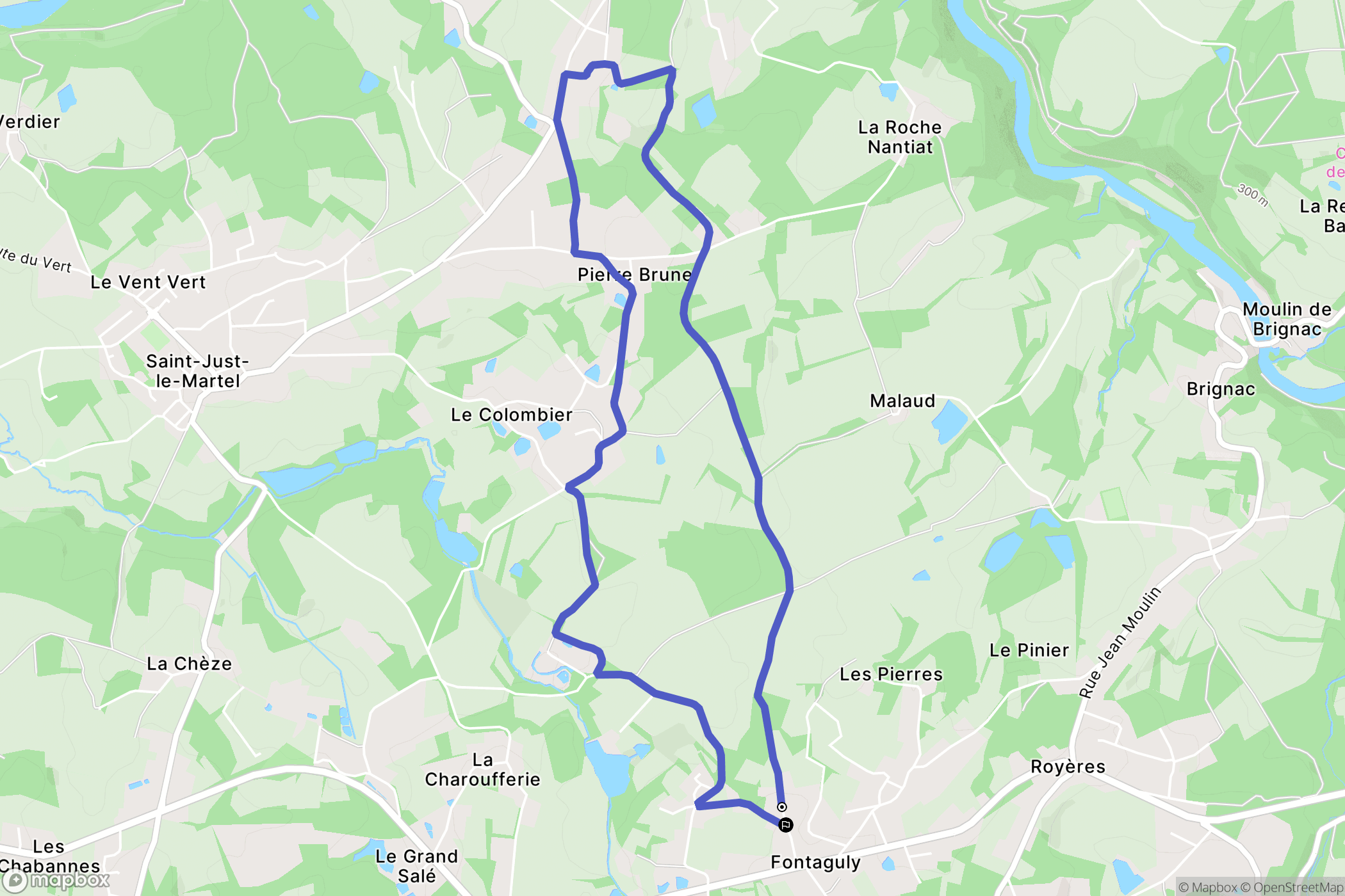 Saint-Just-le-Martel : carte du parcours de randonnée - France