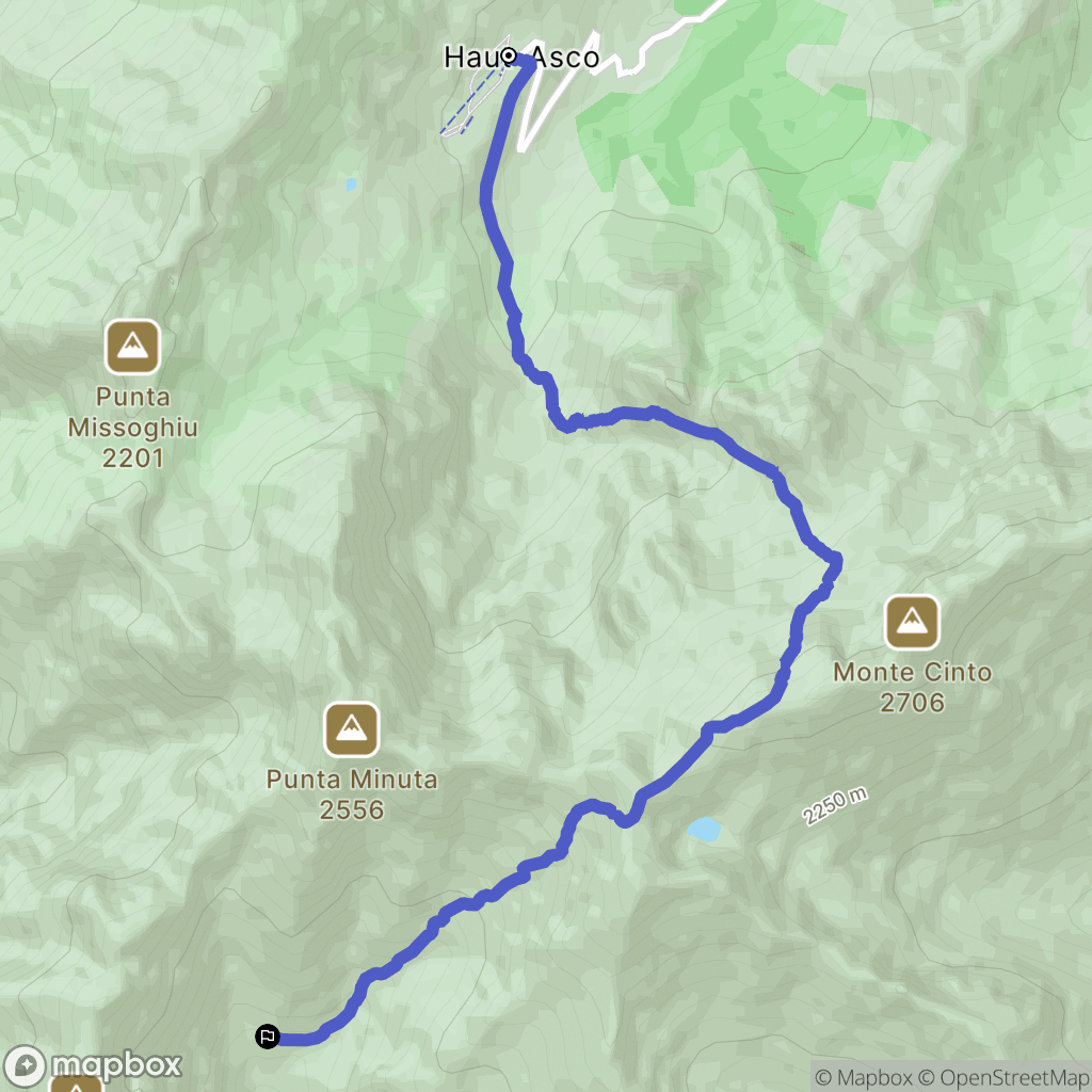 Asco : carte du parcours de randonnée - France
