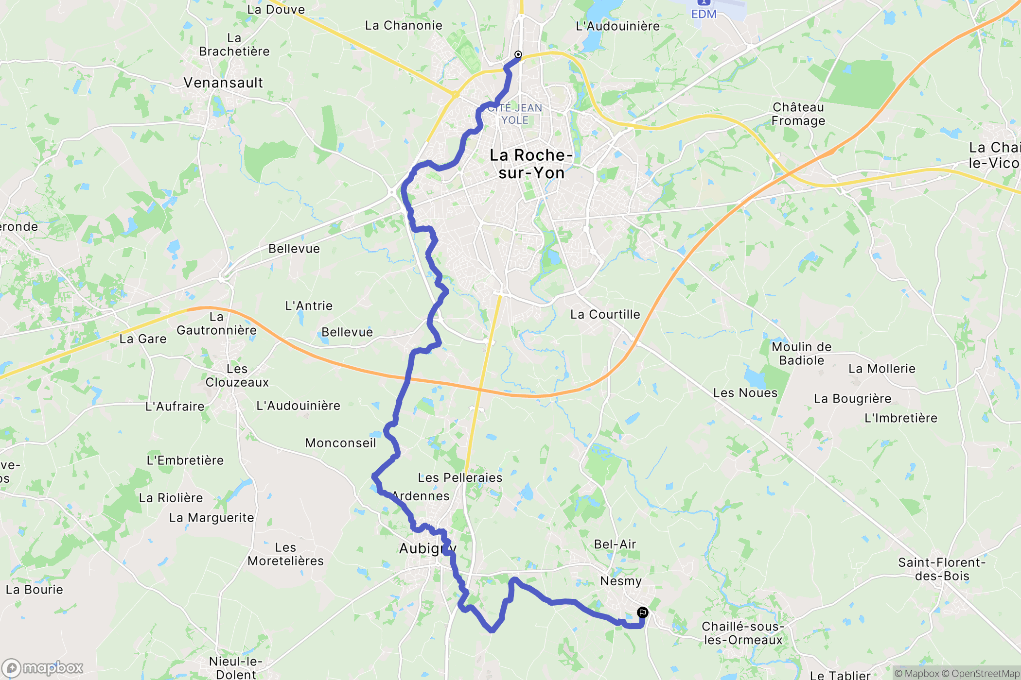 La-Roche-sur-Yon : carte du parcours de randonnée - France