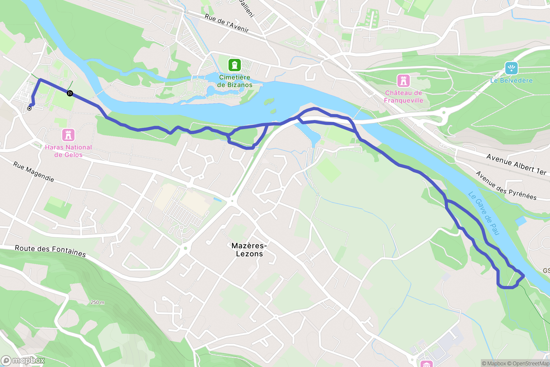 Gelos : carte du parcours de randonnée - France