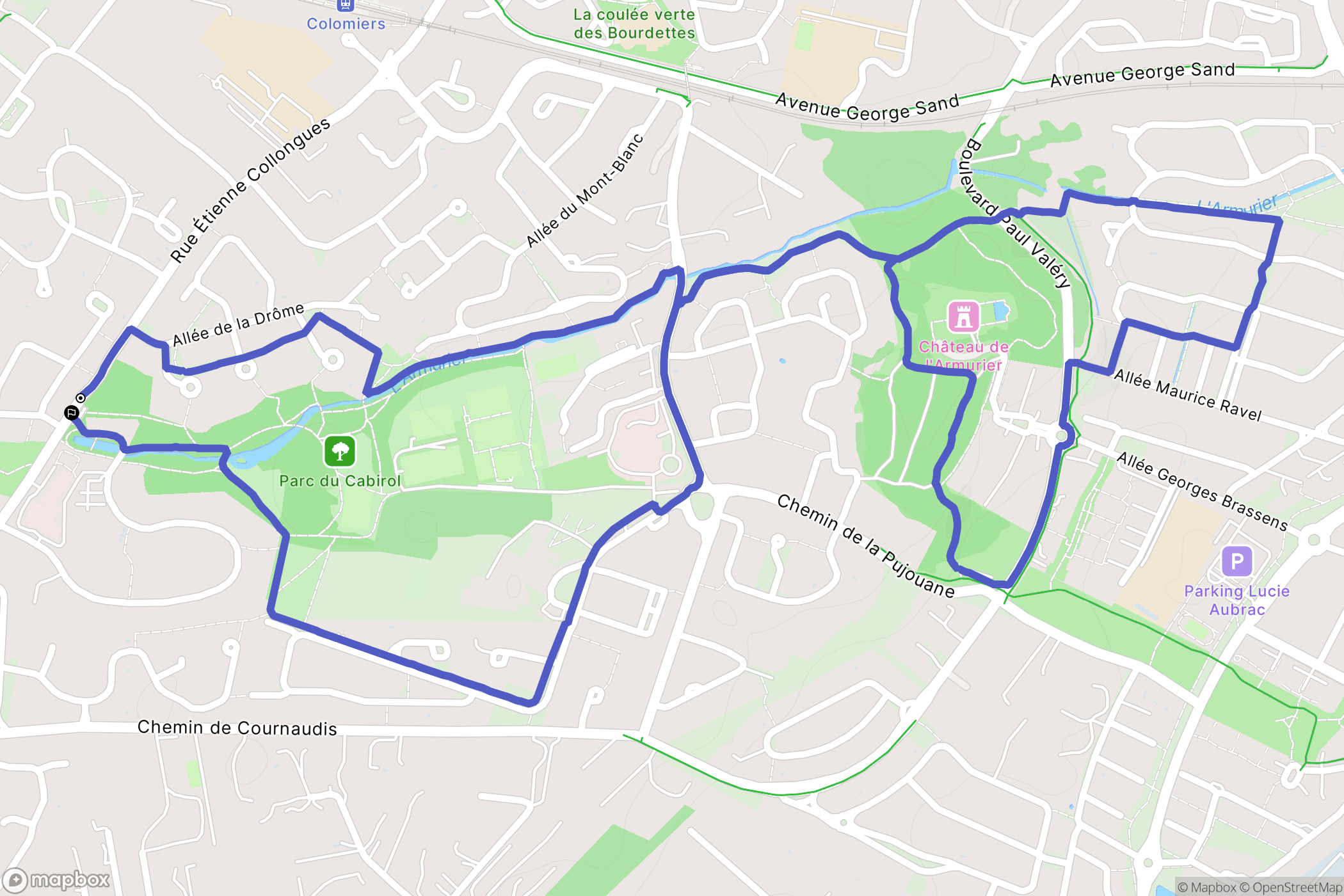 Colomiers : carte du parcours de randonnée - France