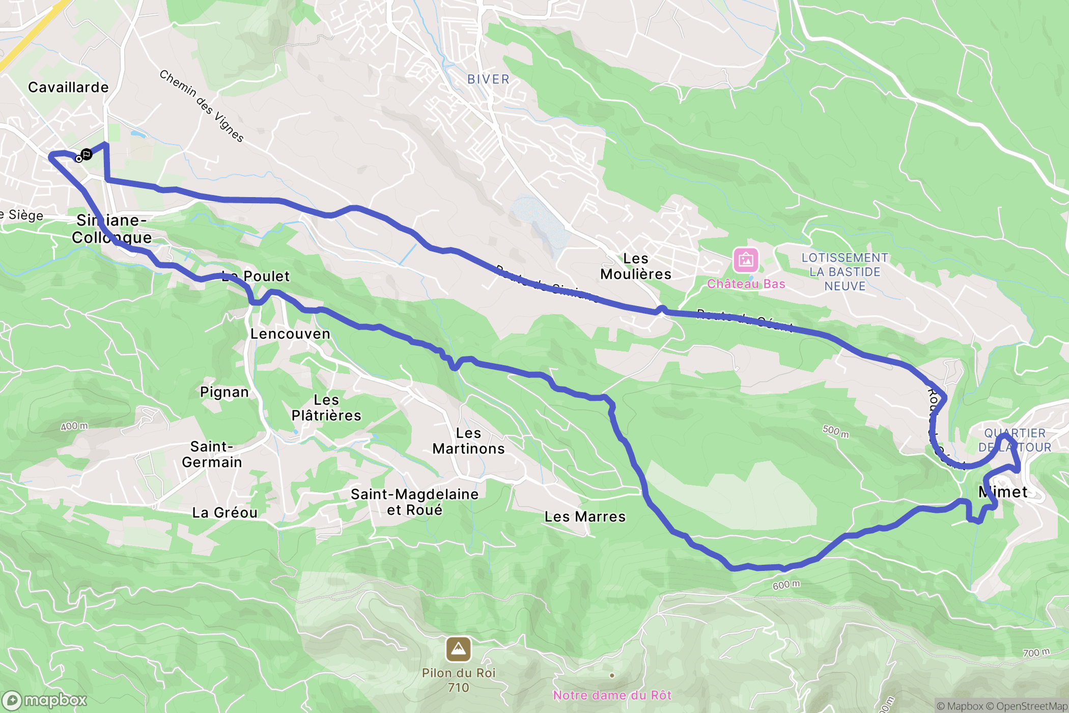 Simiane-Collongue : carte du parcours de randonnée - France
