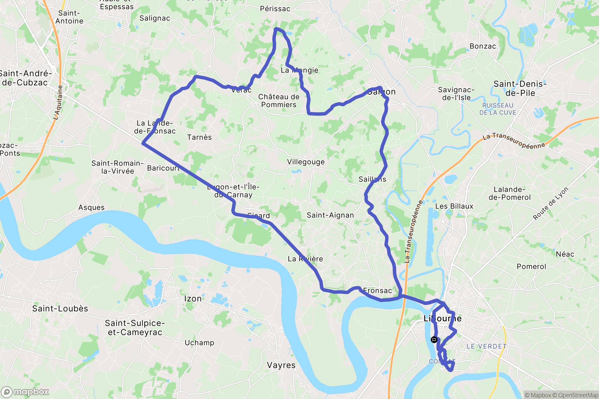 Libourne : carte du parcours de randonnée - France