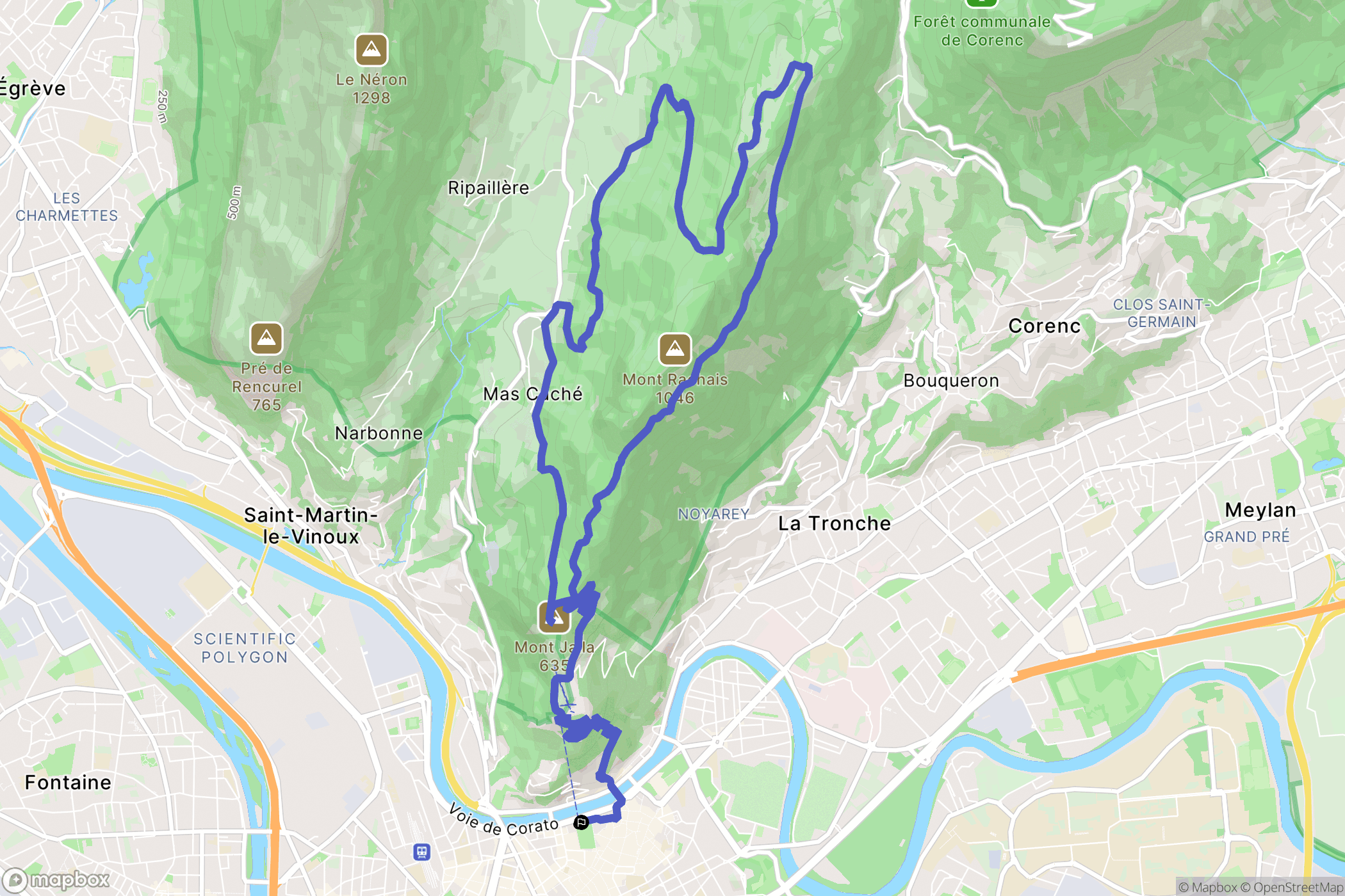 Grenoble : carte du parcours de randonnée - France