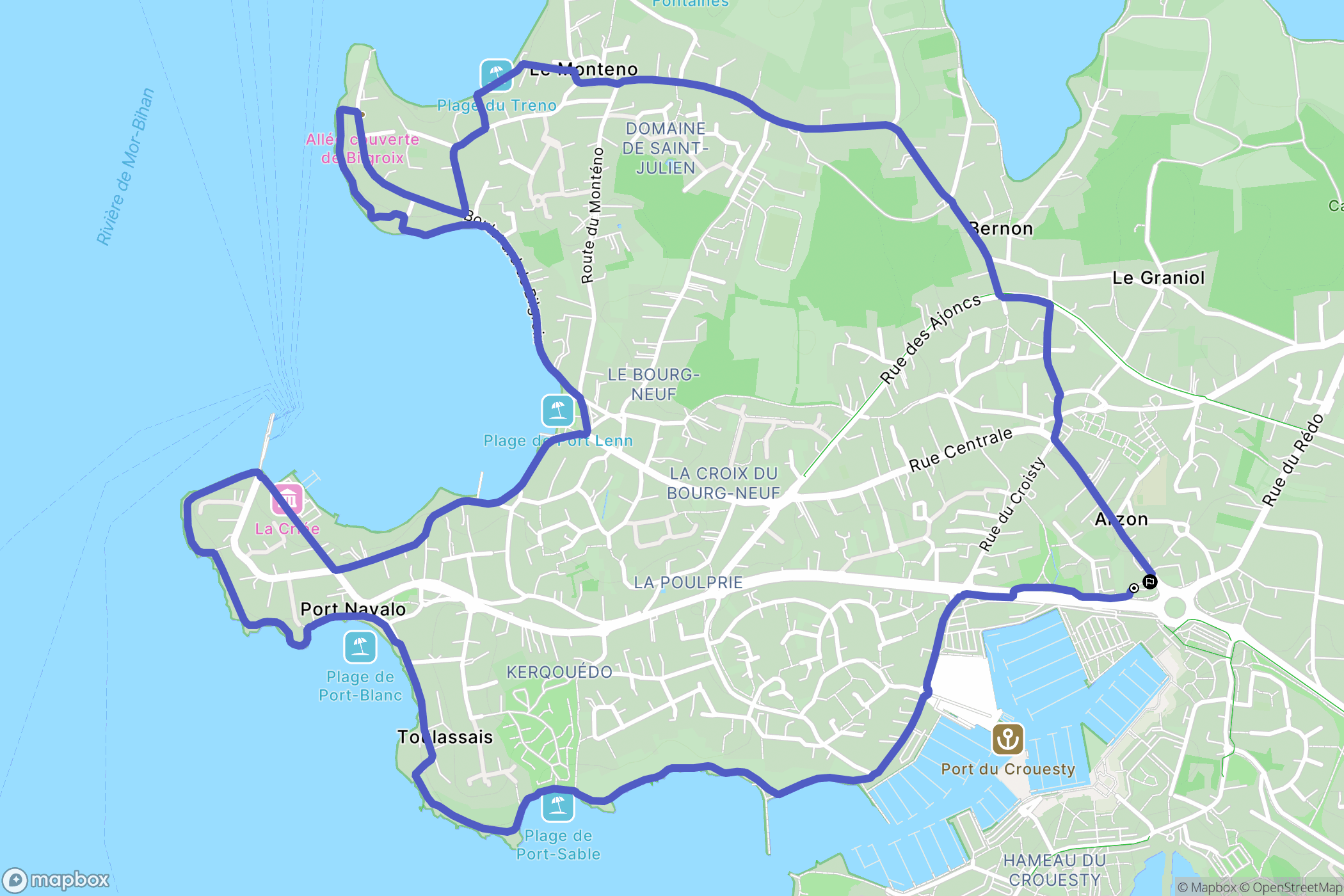 Arzon : carte du parcours de randonnée - France
