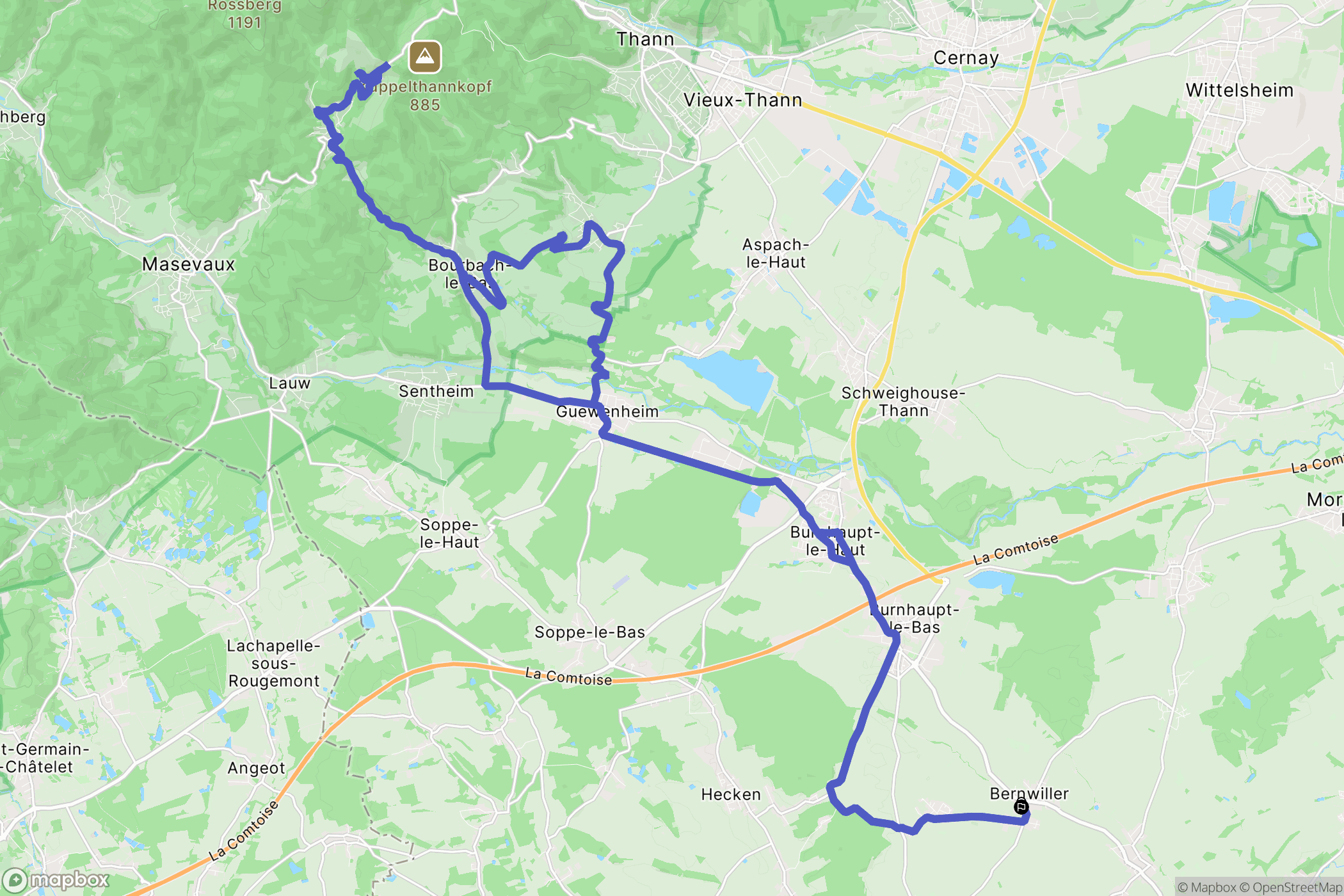 Bernwiller : carte du parcours de randonnée - France