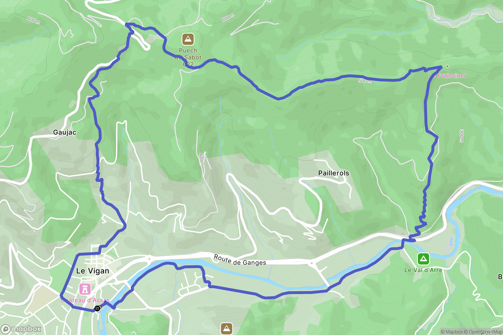 Le Vigan : carte du parcours de randonnée - France