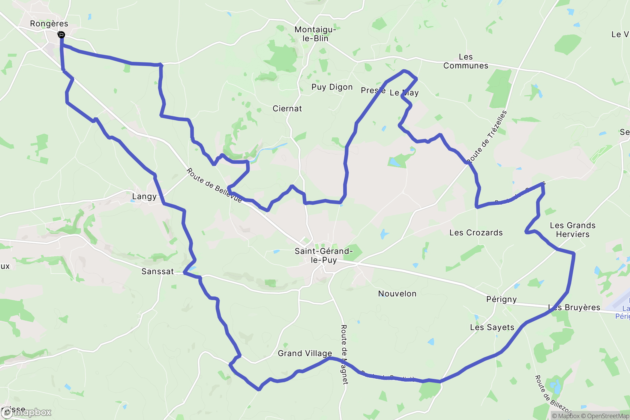 Rongères : carte du parcours de randonnée - France