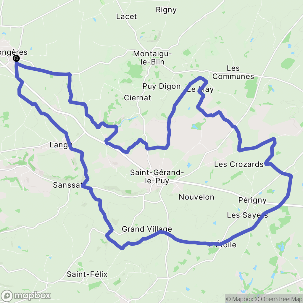 Rongères : carte du parcours de randonnée - France