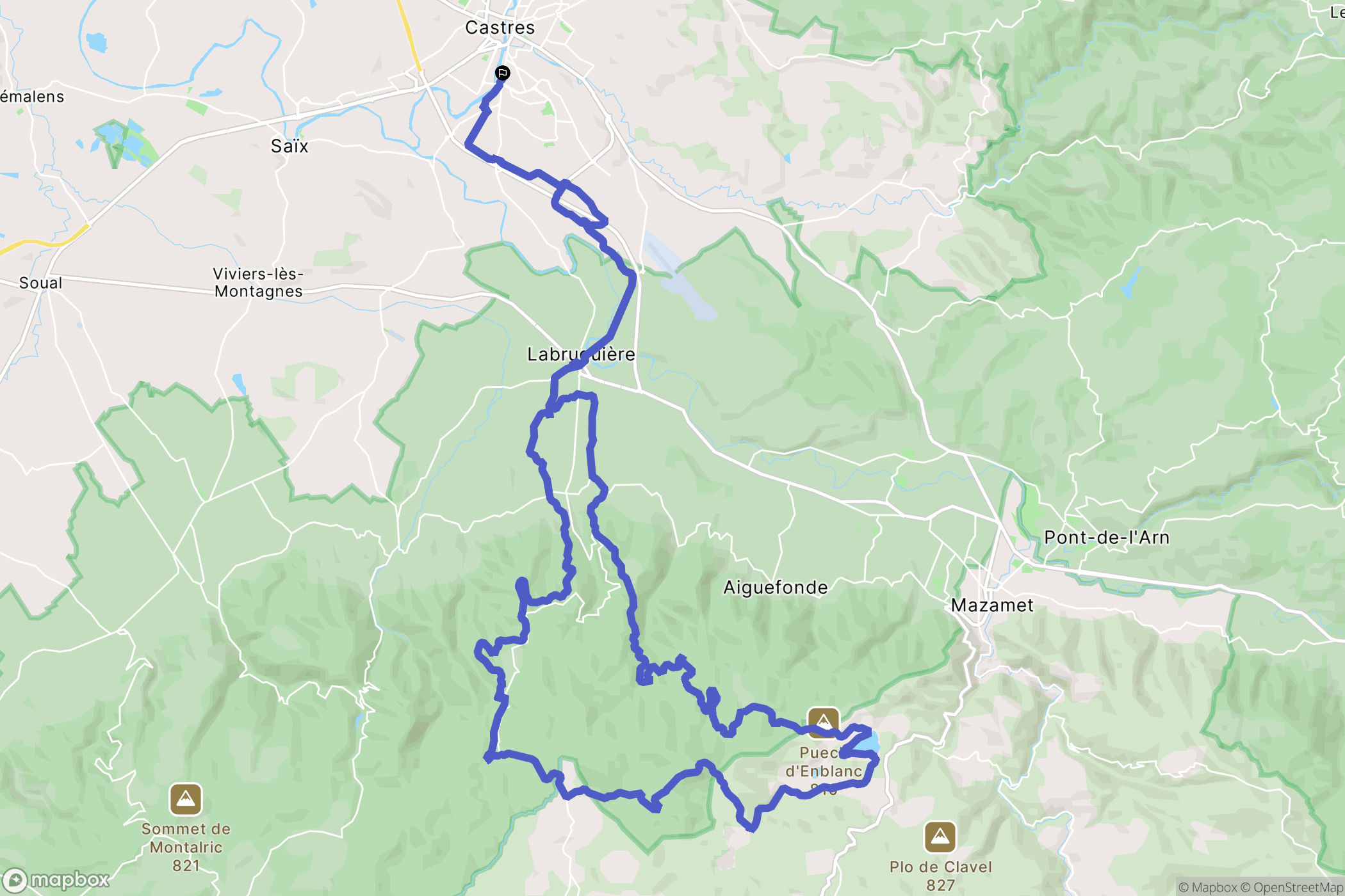 Castres : carte du parcours de randonnée - France