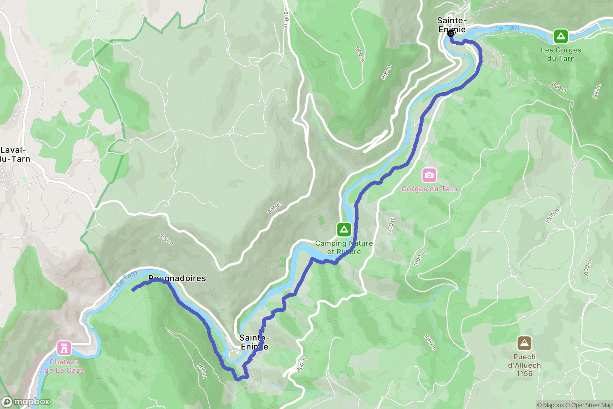 Gorges du Tarn Causses : carte du parcours de randonnée - France