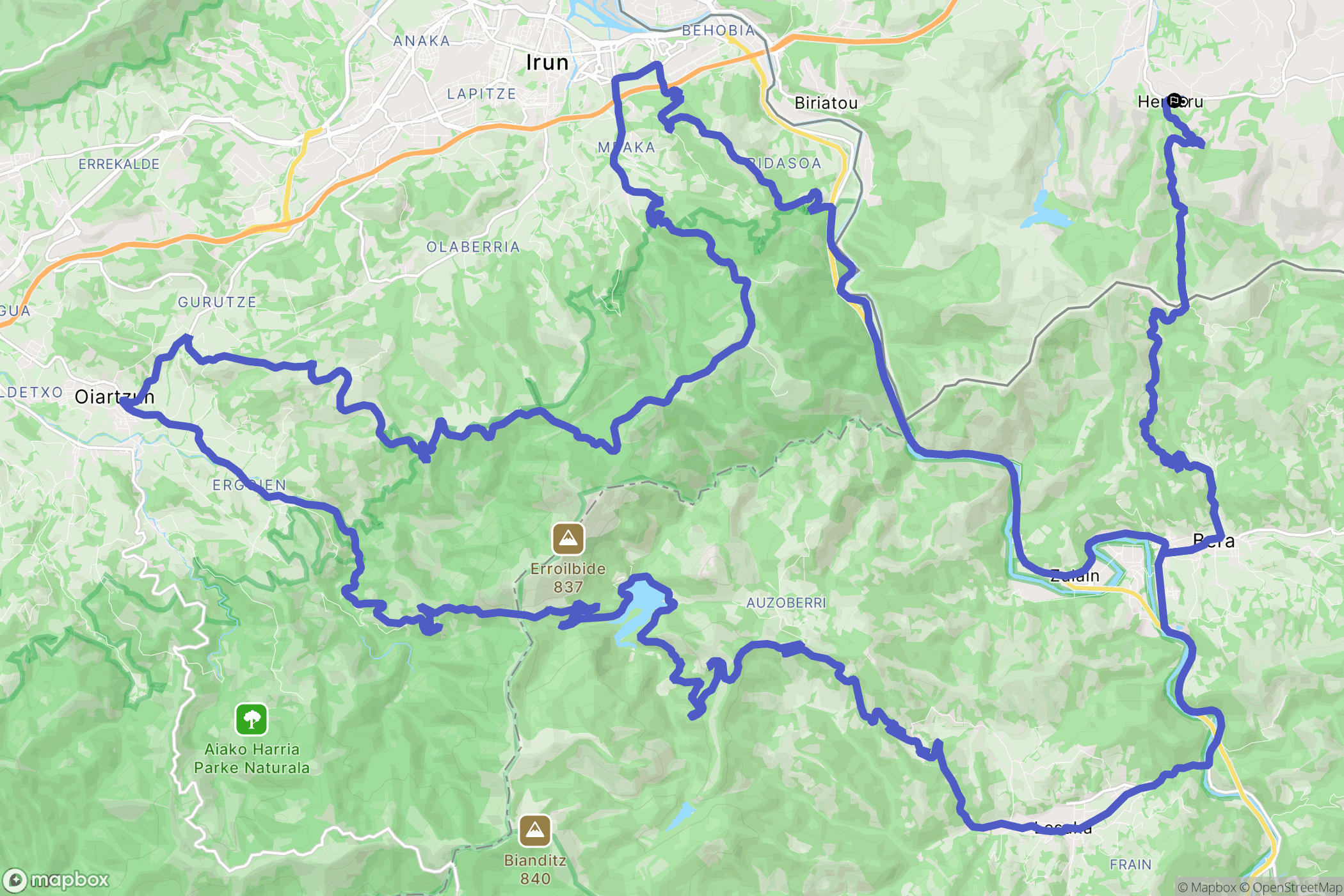 Urrugne : carte du parcours de randonnée - France