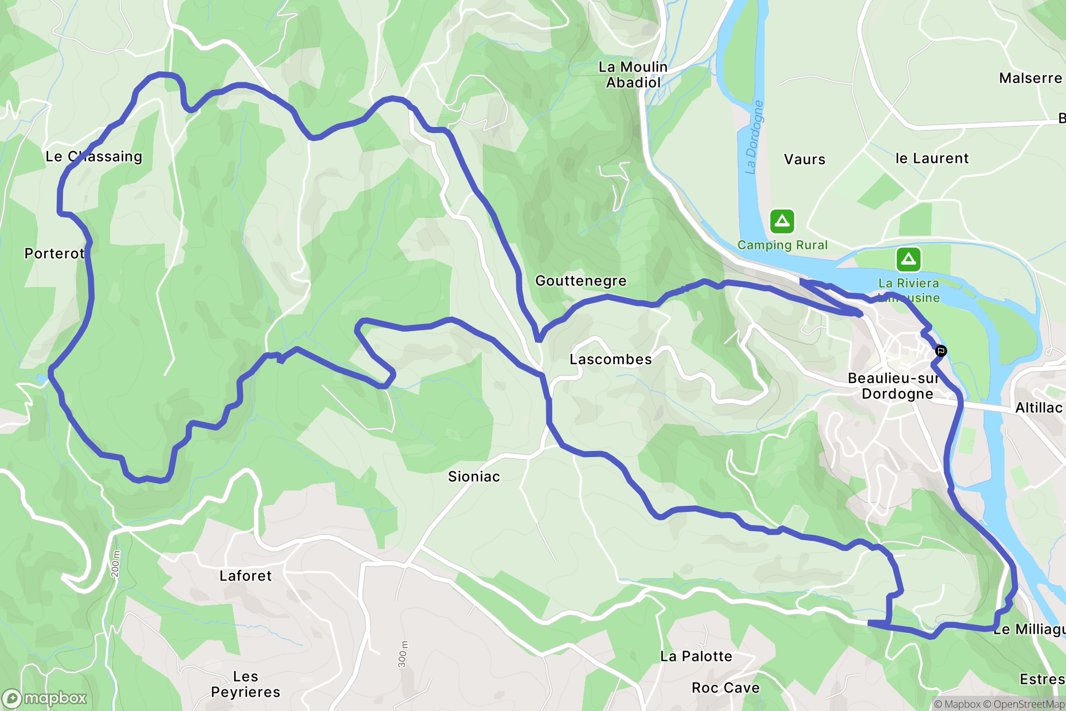 Beaulieu-sur-Dordogne : carte du parcours de randonnée - France