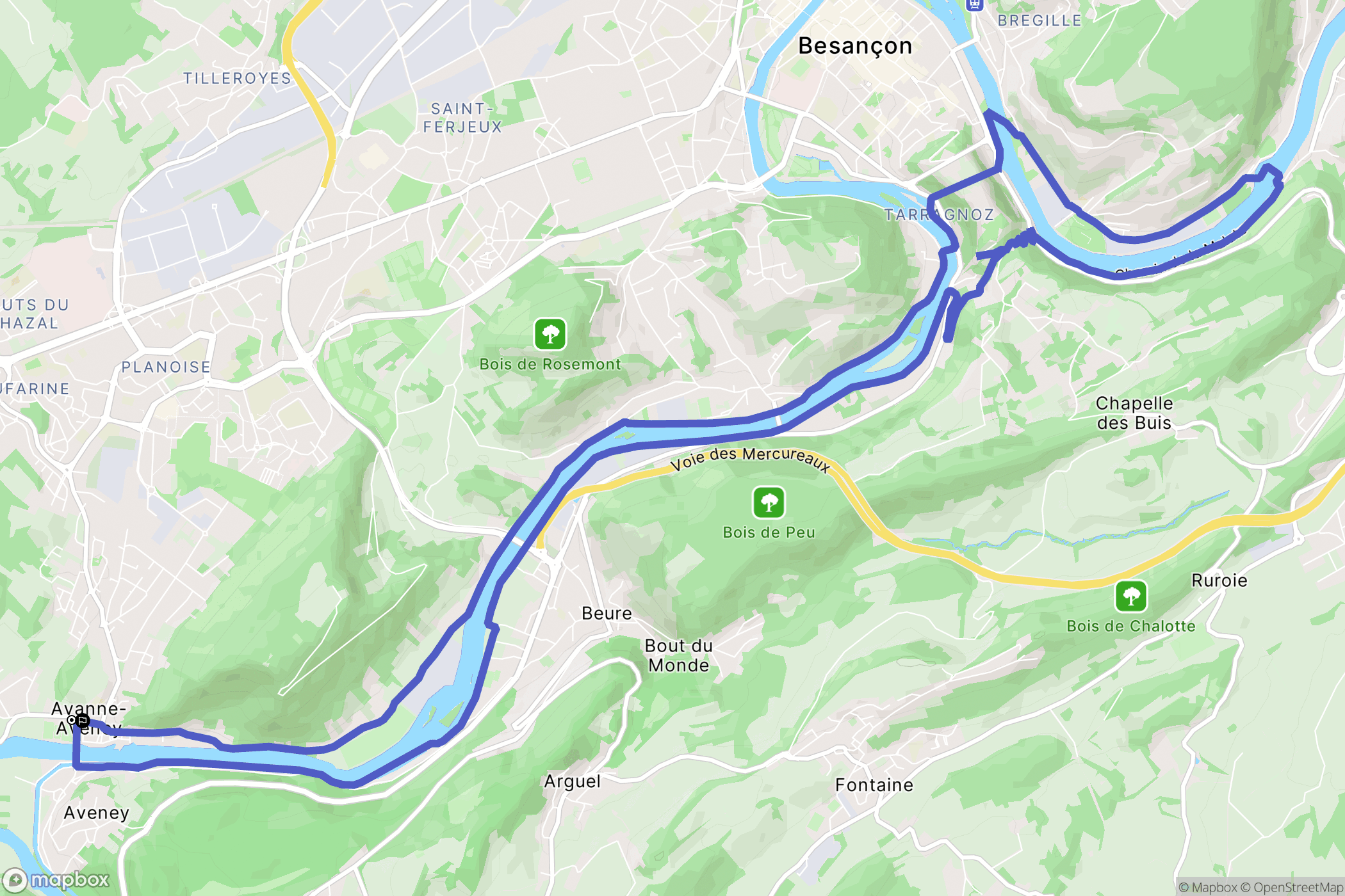 Avanne-Aveney : carte du parcours de randonnée - France