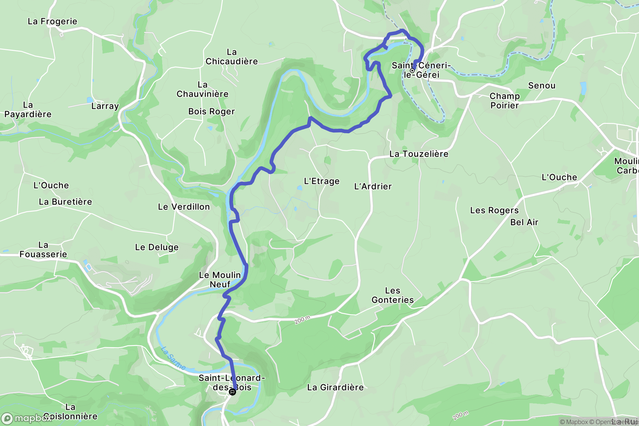 Saint-Céneri-le-Gérei : carte du parcours de randonnée - France