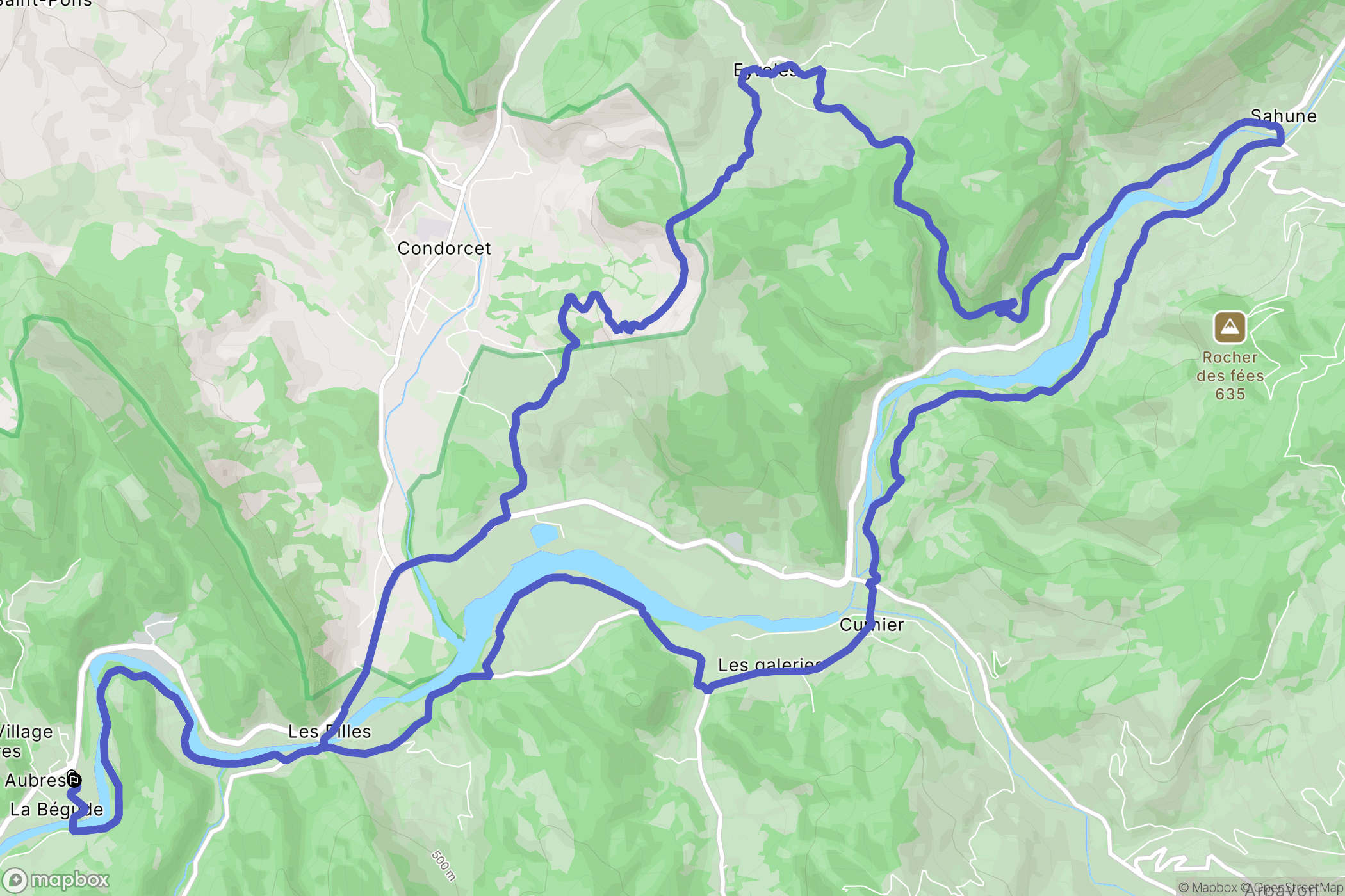 Aubres : carte du parcours de randonnée - France