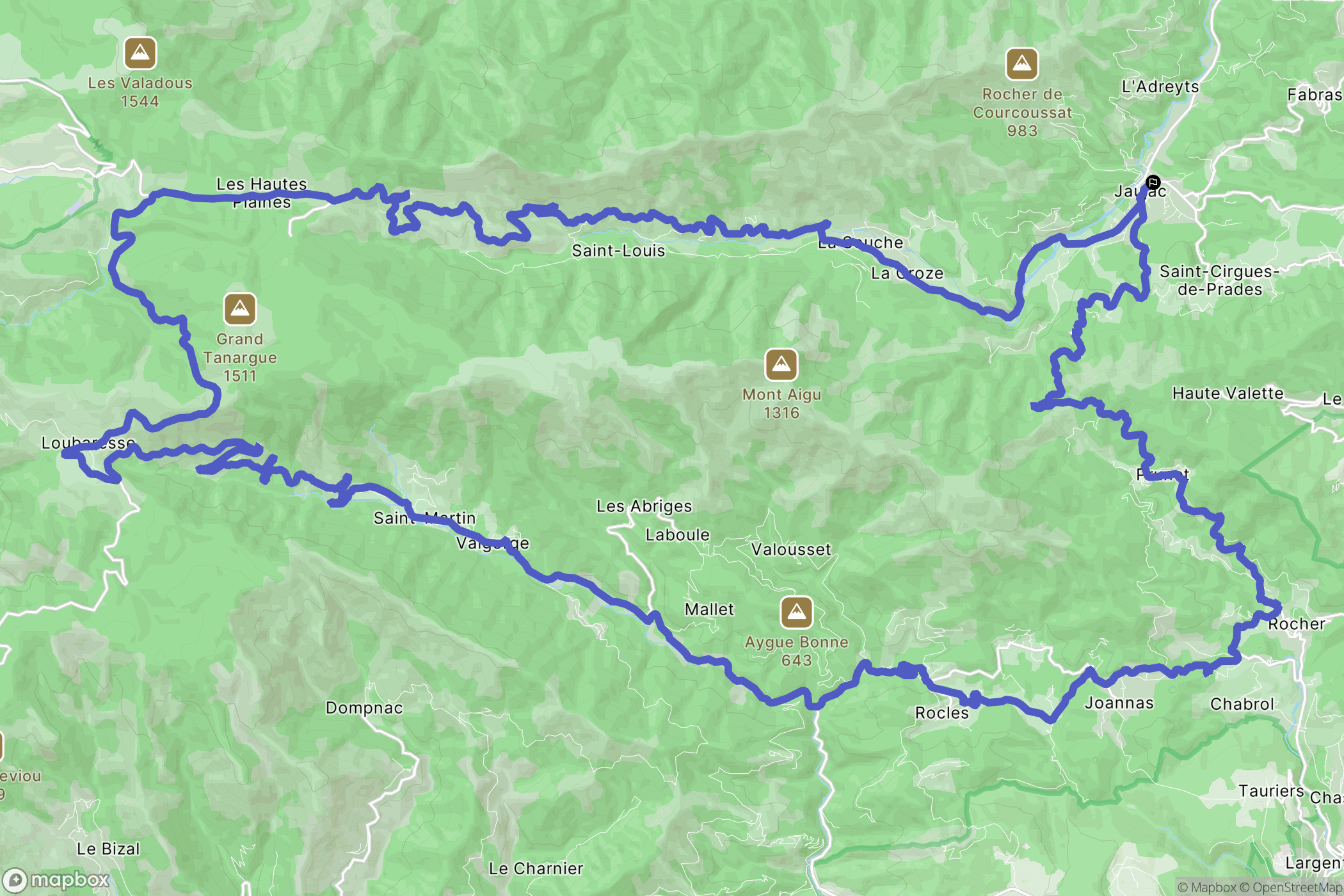 Jaujac : carte du parcours de randonnée - France