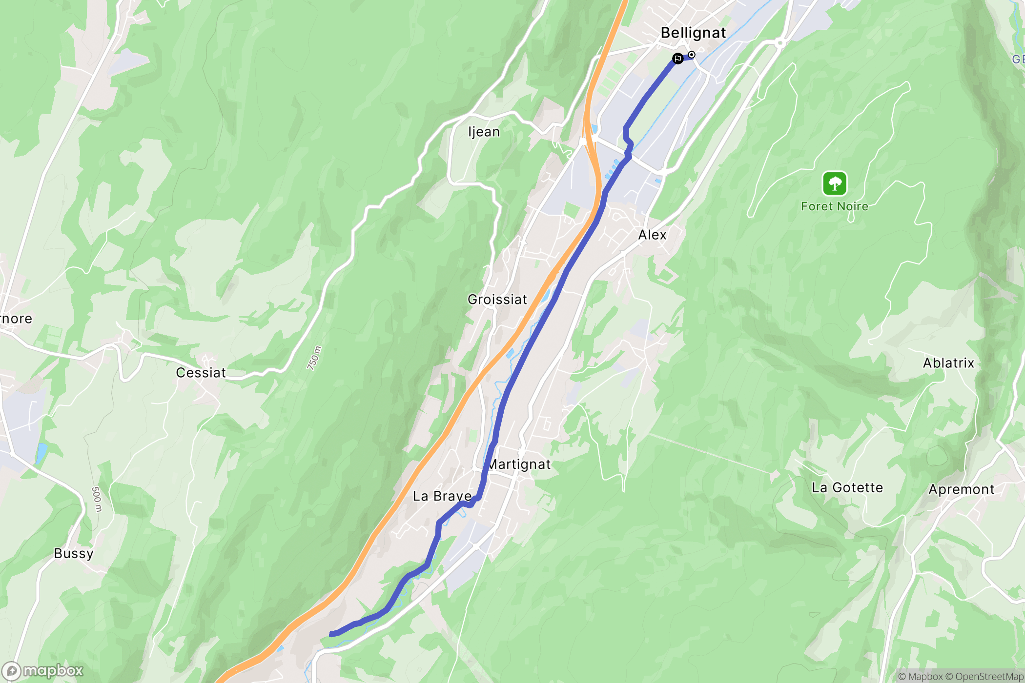 Bellignat : carte du parcours de randonnée - France
