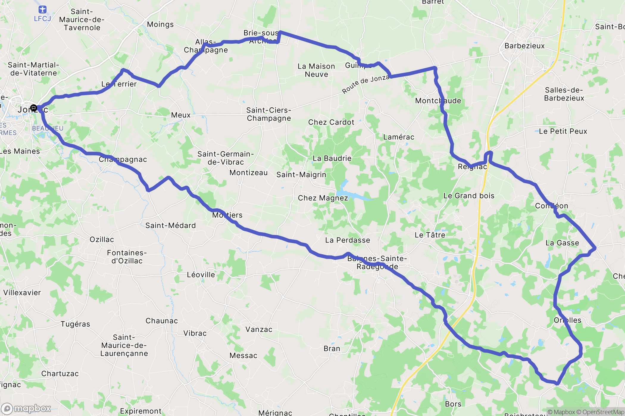 Jonzac : carte du parcours de randonnée - France