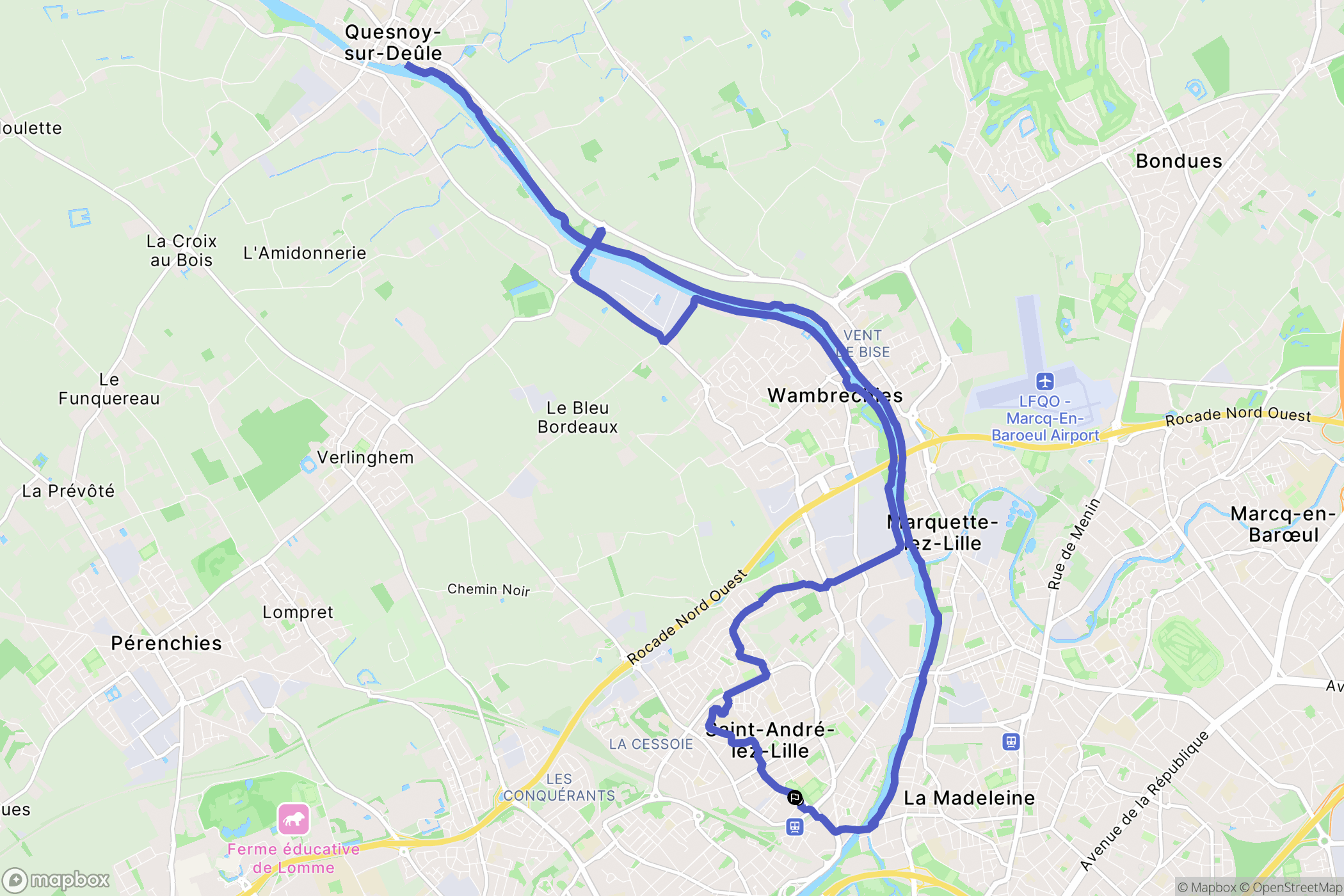 Saint-André-lez-Lille : carte du parcours de randonnée - France