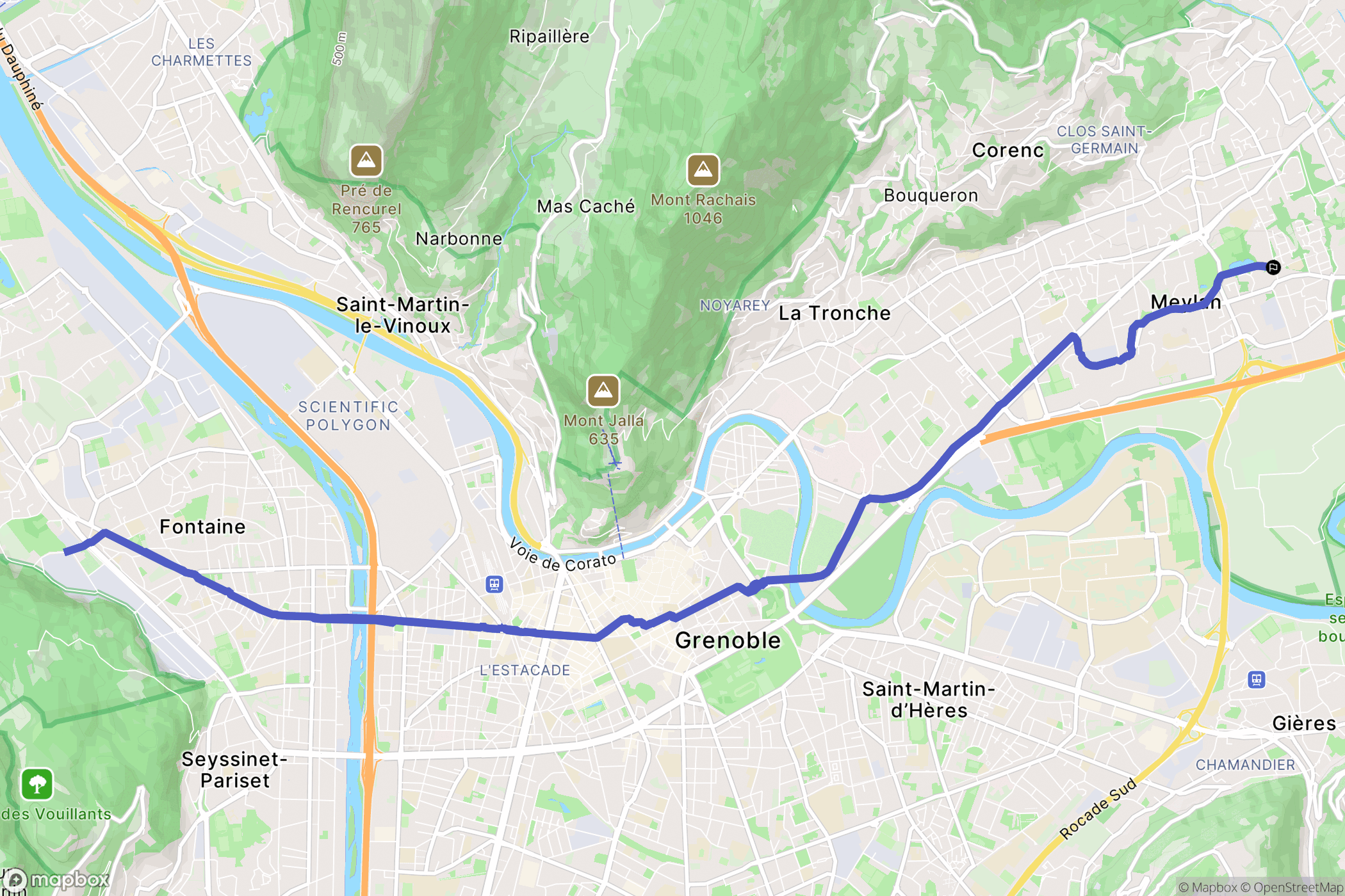 Meylan : carte du parcours de randonnée - France