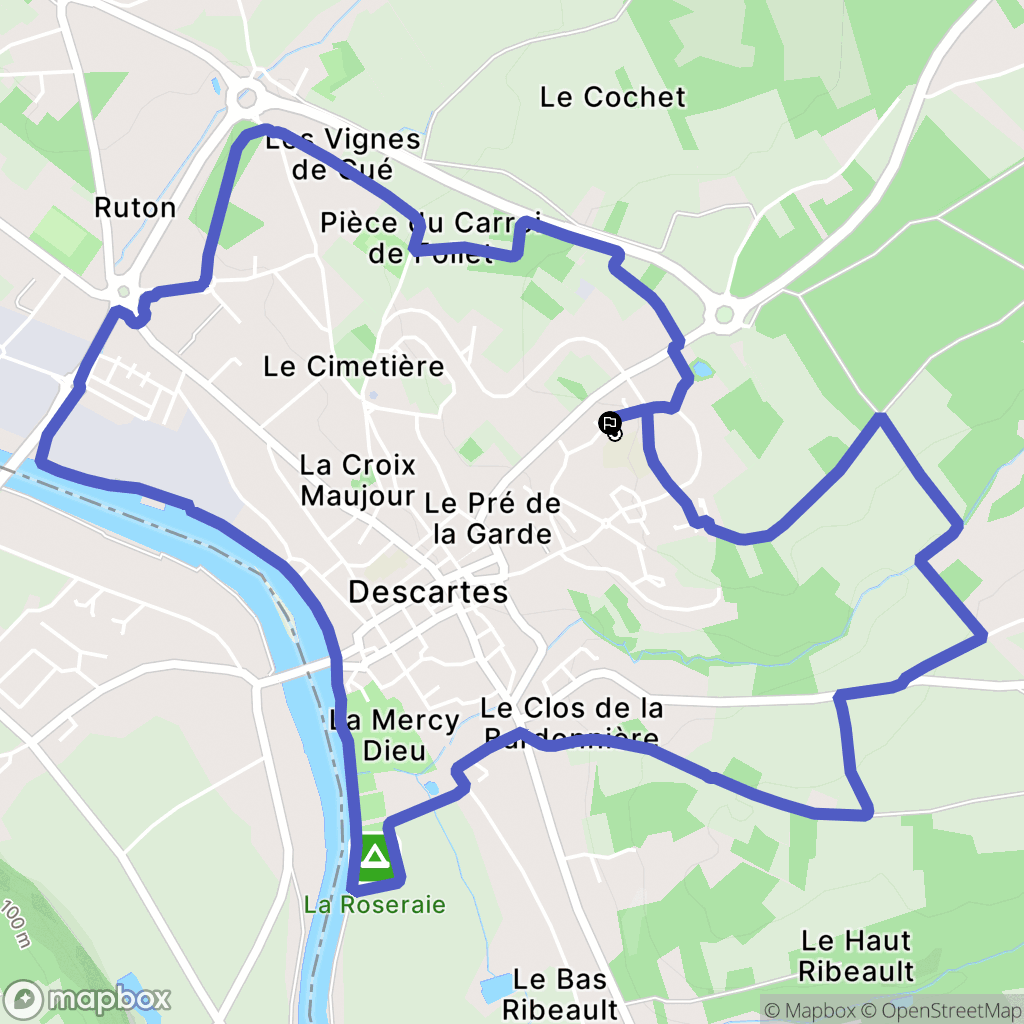 Descartes : carte du parcours de randonnée - France