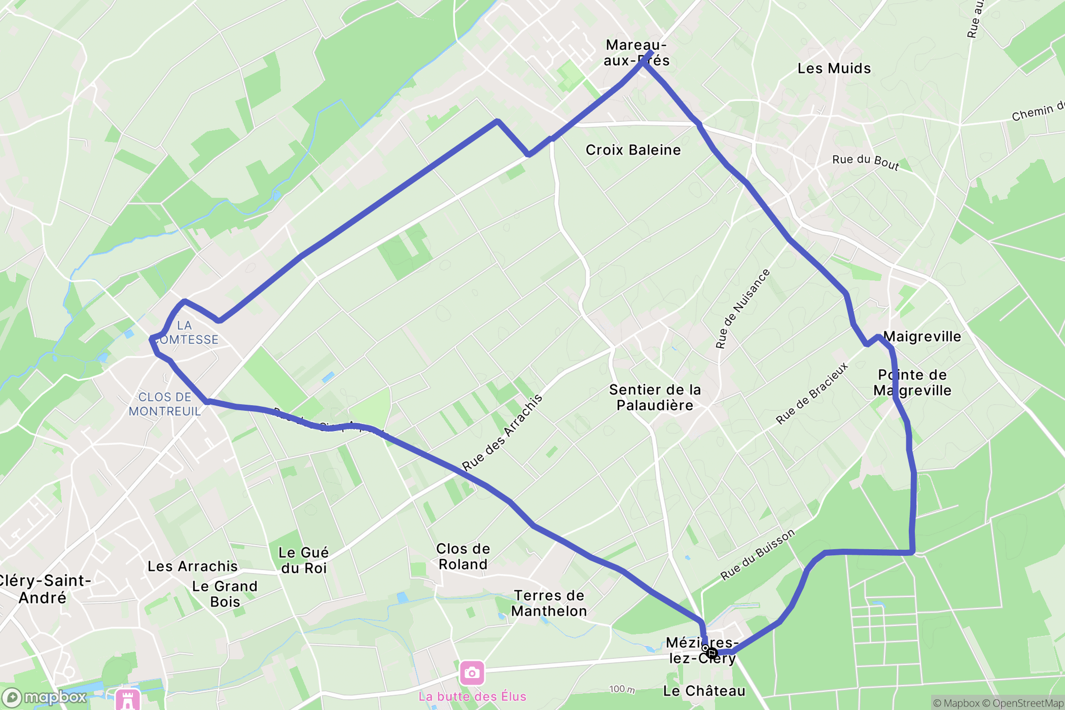 Mézières-lez-Cléry : carte du parcours de randonnée - France