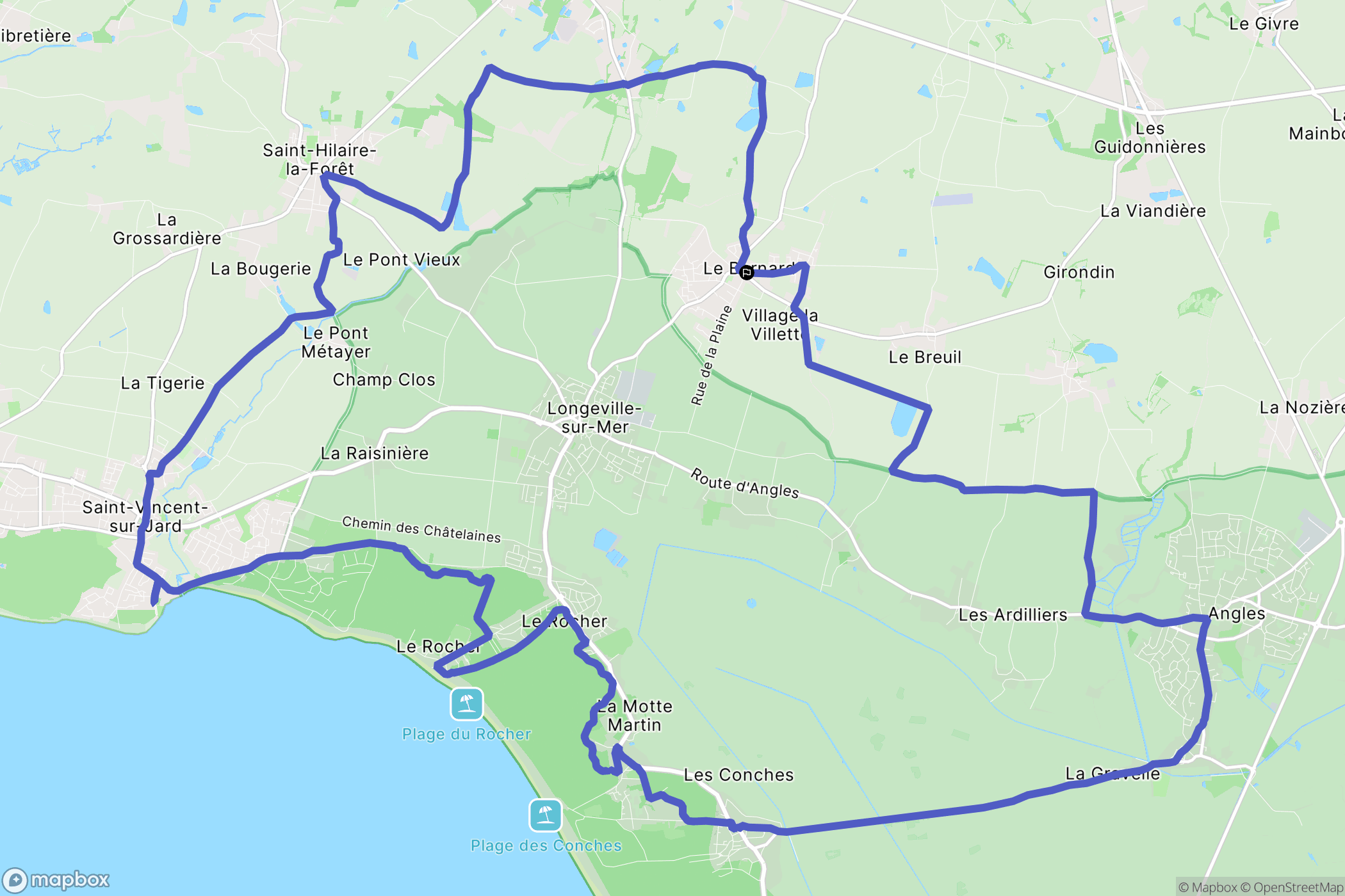 Le Bernard : carte du parcours de randonnée - France