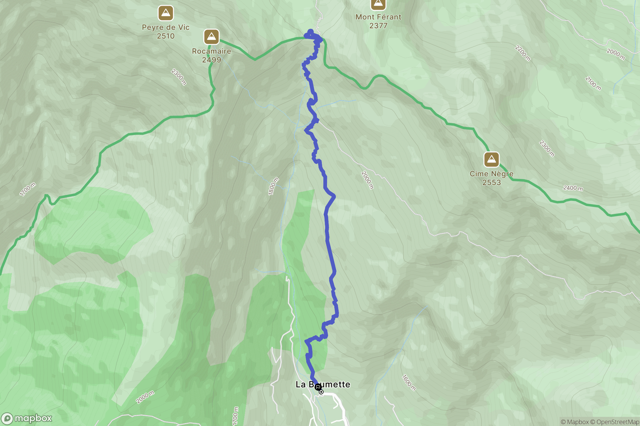 Péone : carte du parcours de randonnée - France