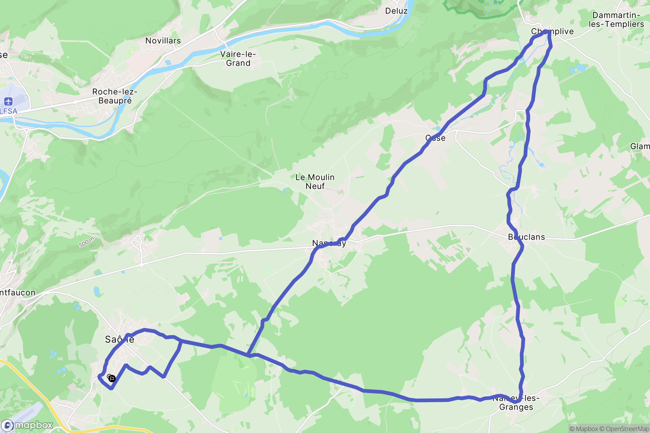Saône : carte du parcours de randonnée - France