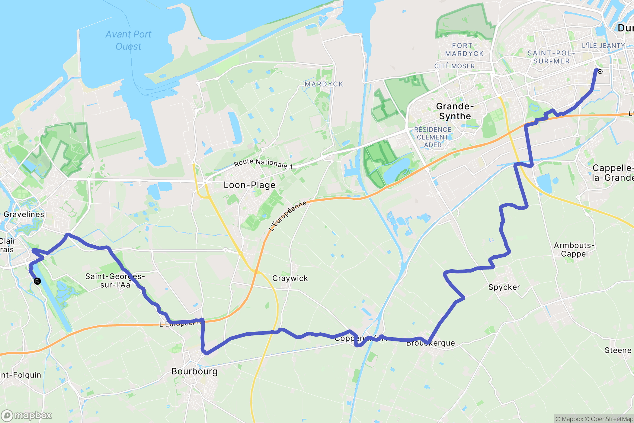 Dunkerque : carte du parcours de randonnée - France